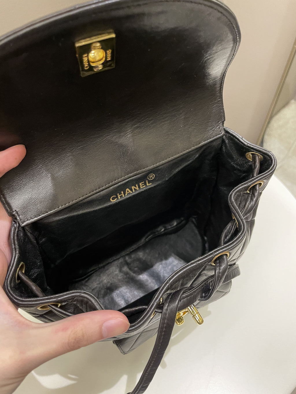 Chanel Quilted Vintage Duma Cc Backpack Brown Lambskin