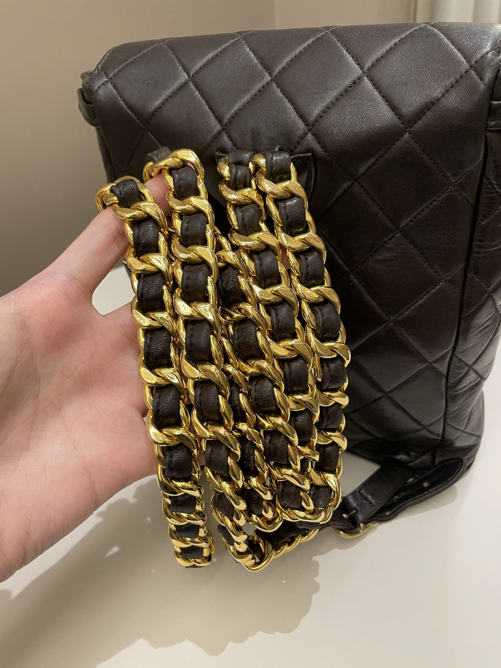 Chanel Quilted Vintage Duma Cc Backpack Brown Lambskin