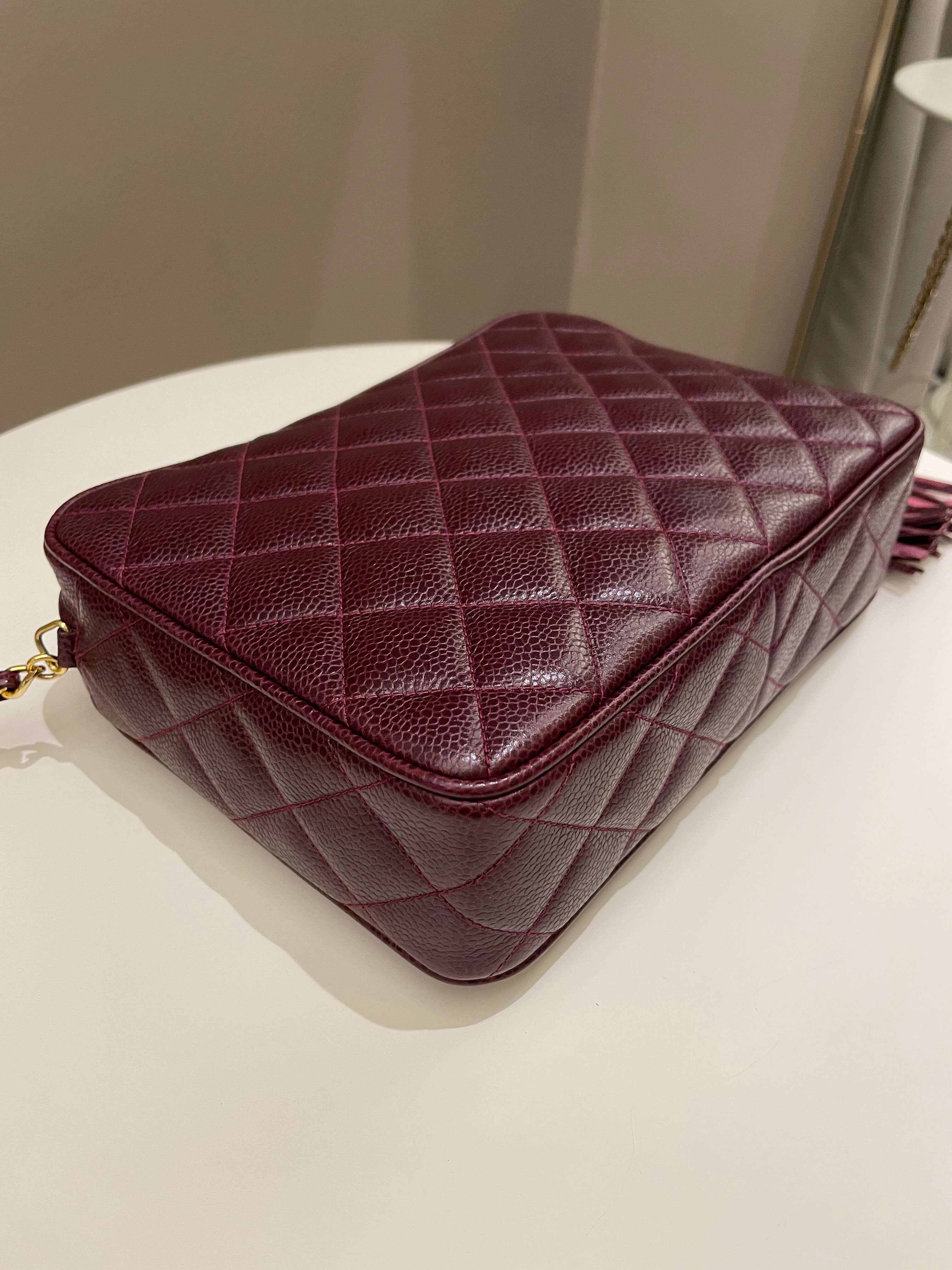 Chanel Vintage Camera Bag Tassle Burgundy Caviar