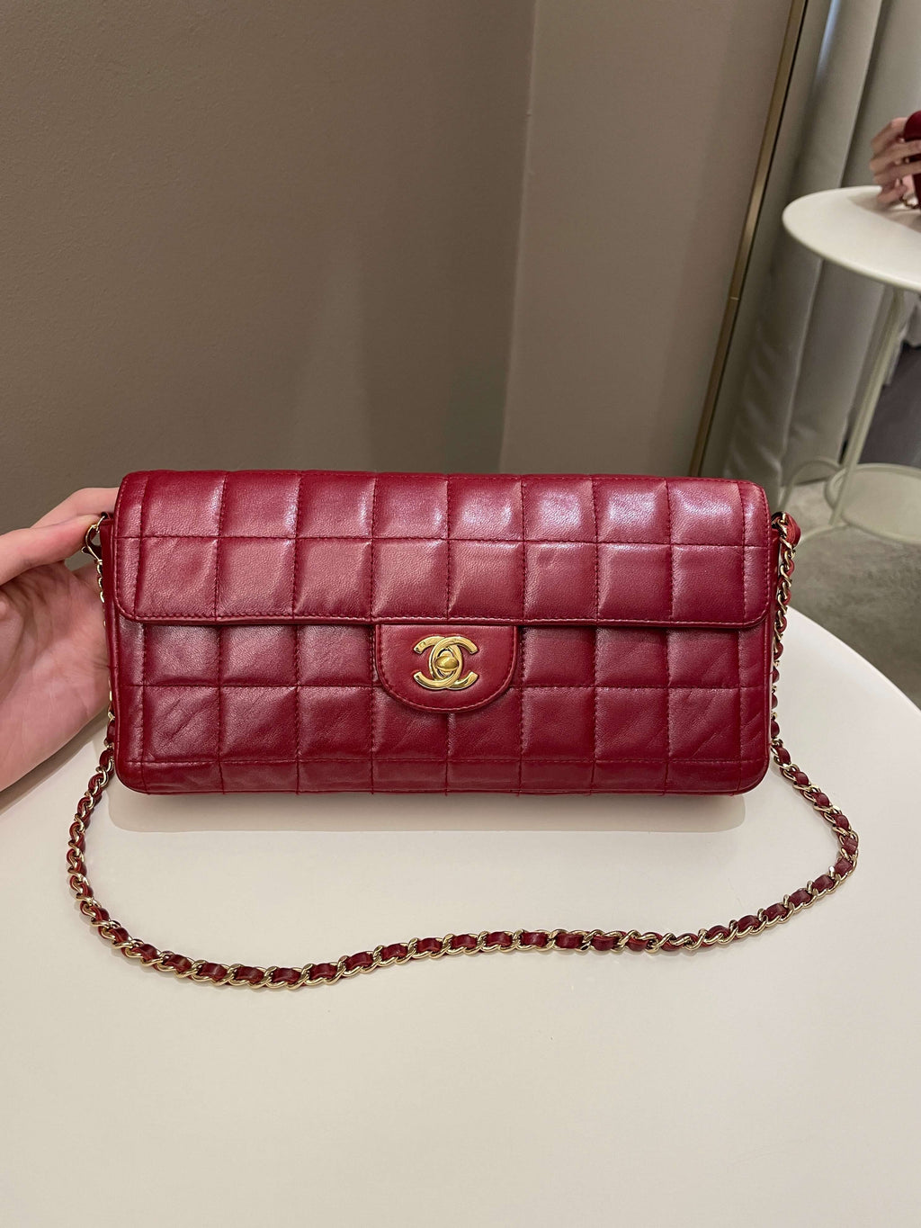 Chanel Chocolate Bar Flap Dark Red Lambskin