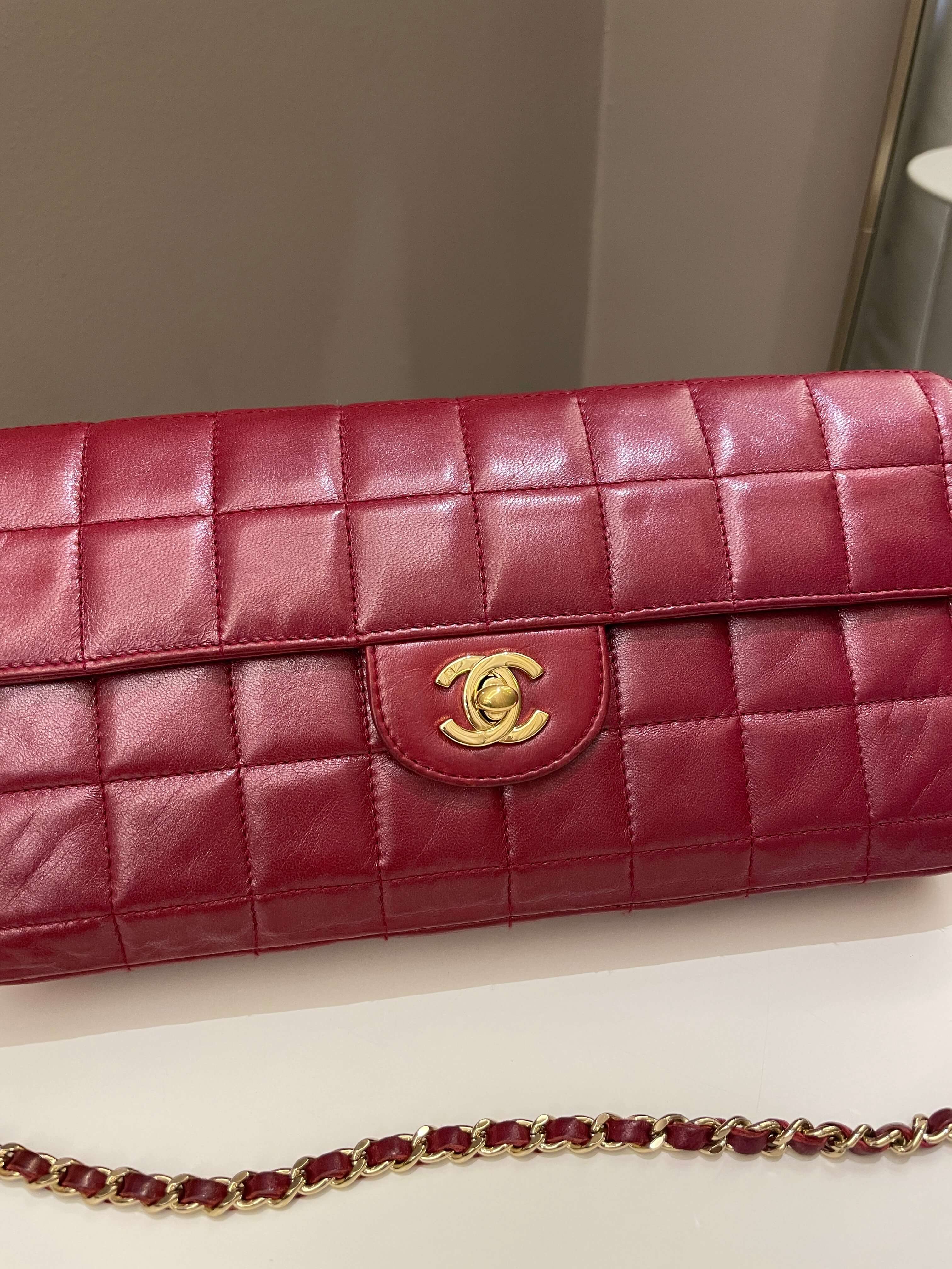 Chanel Chocolate Bar Flap Dark Red Lambskin