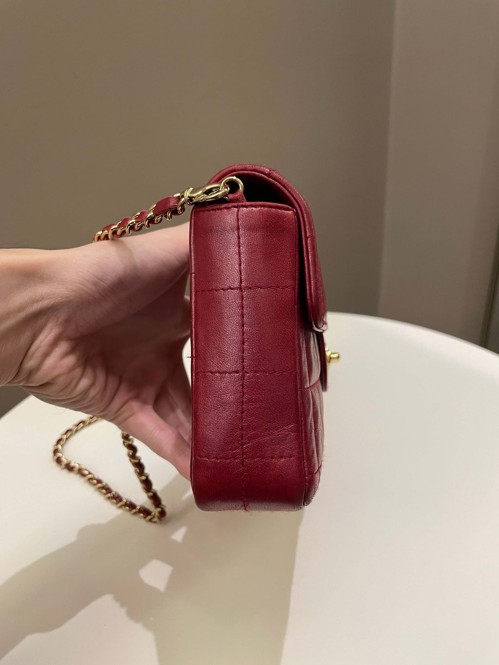 Chanel Chocolate Bar Flap Dark Red Lambskin