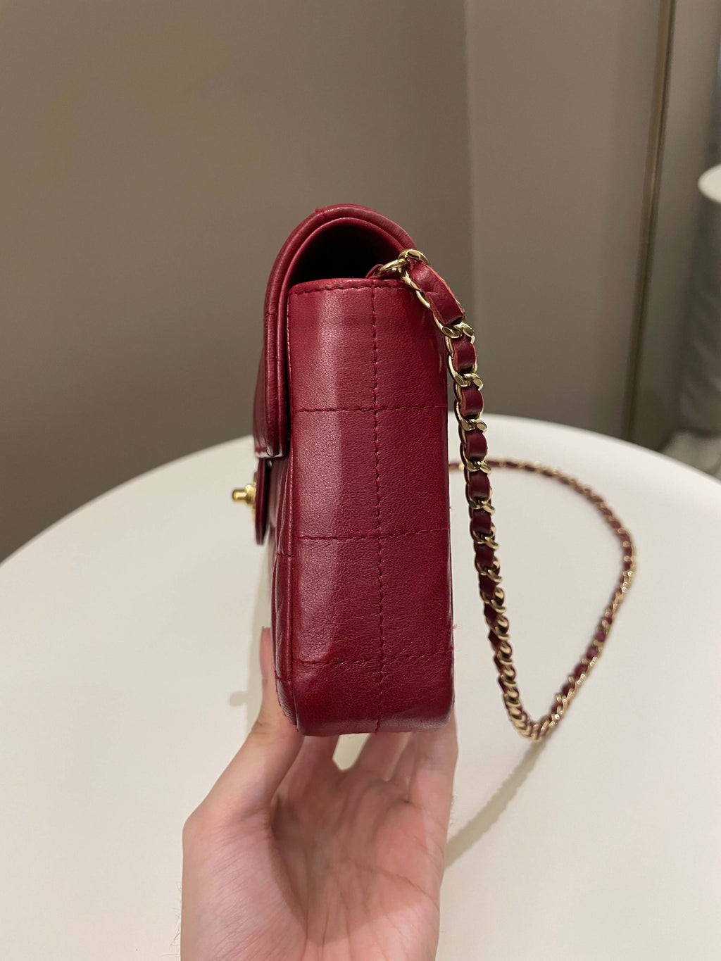 Chanel Chocolate Bar Flap Dark Red Lambskin
