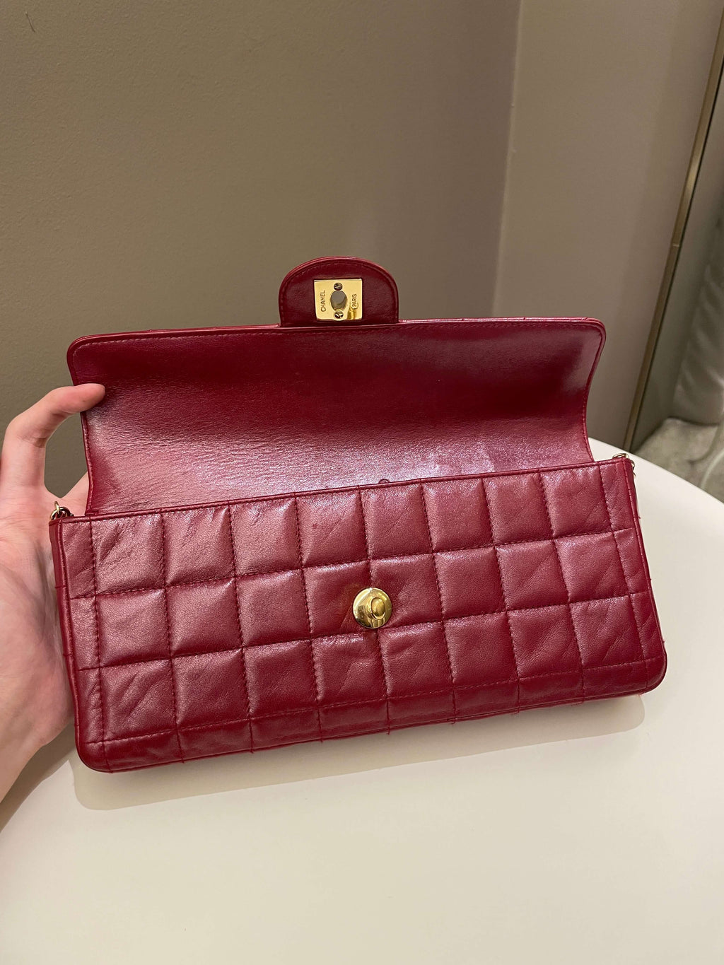 Chanel Chocolate Bar Flap Dark Red Lambskin
