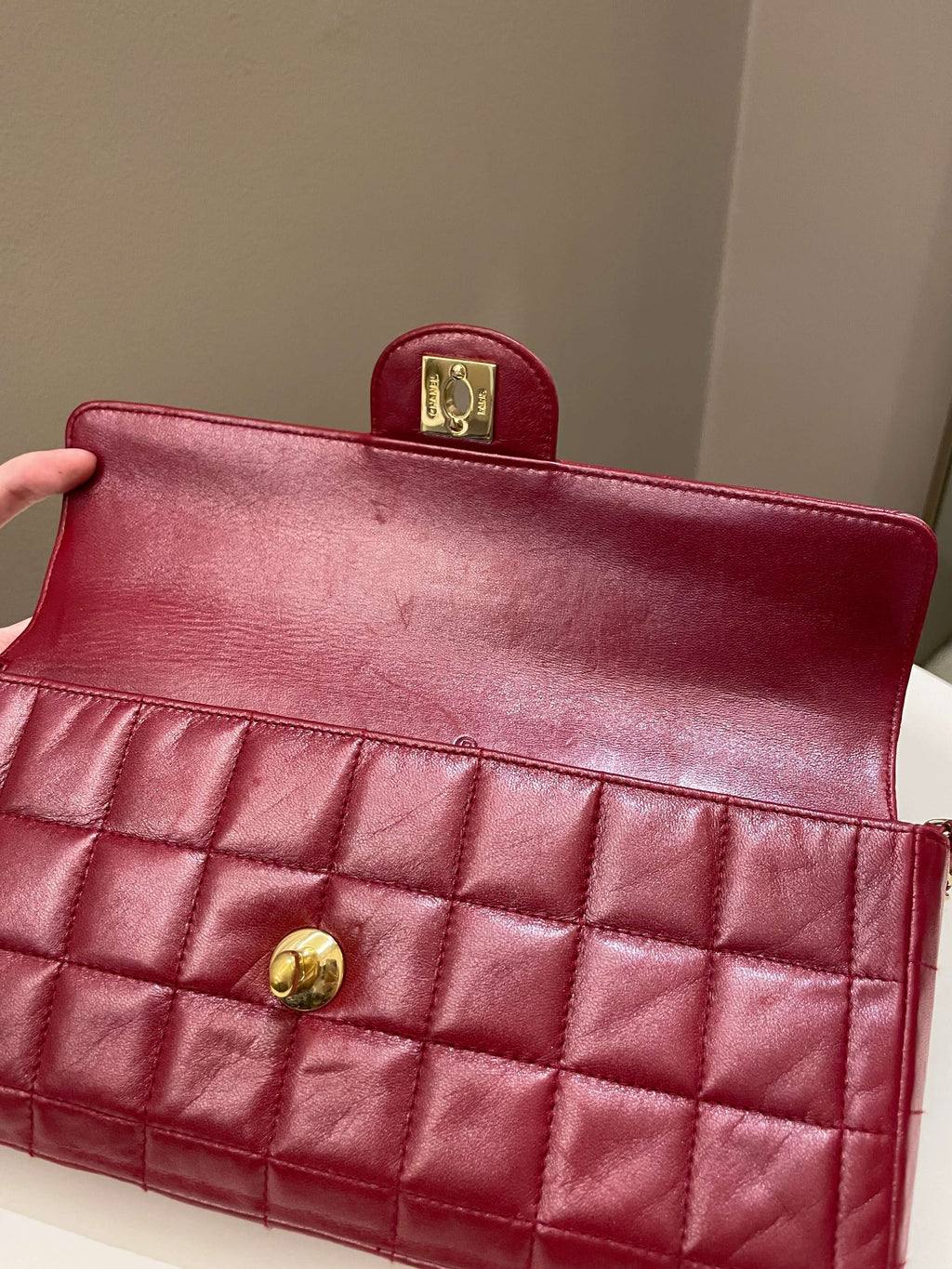 Chanel Chocolate Bar Flap Dark Red Lambskin