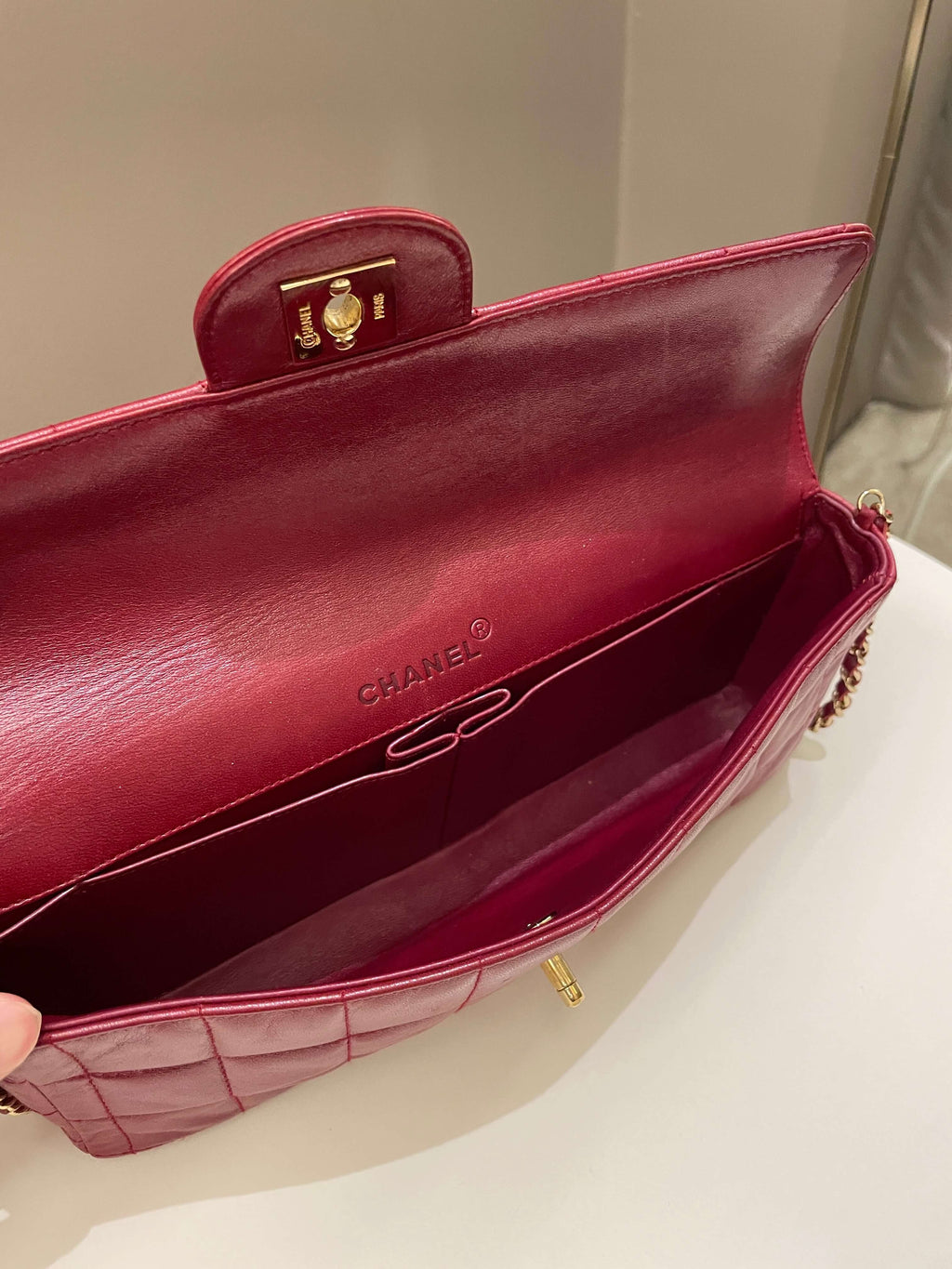 Chanel Chocolate Bar Flap Dark Red Lambskin