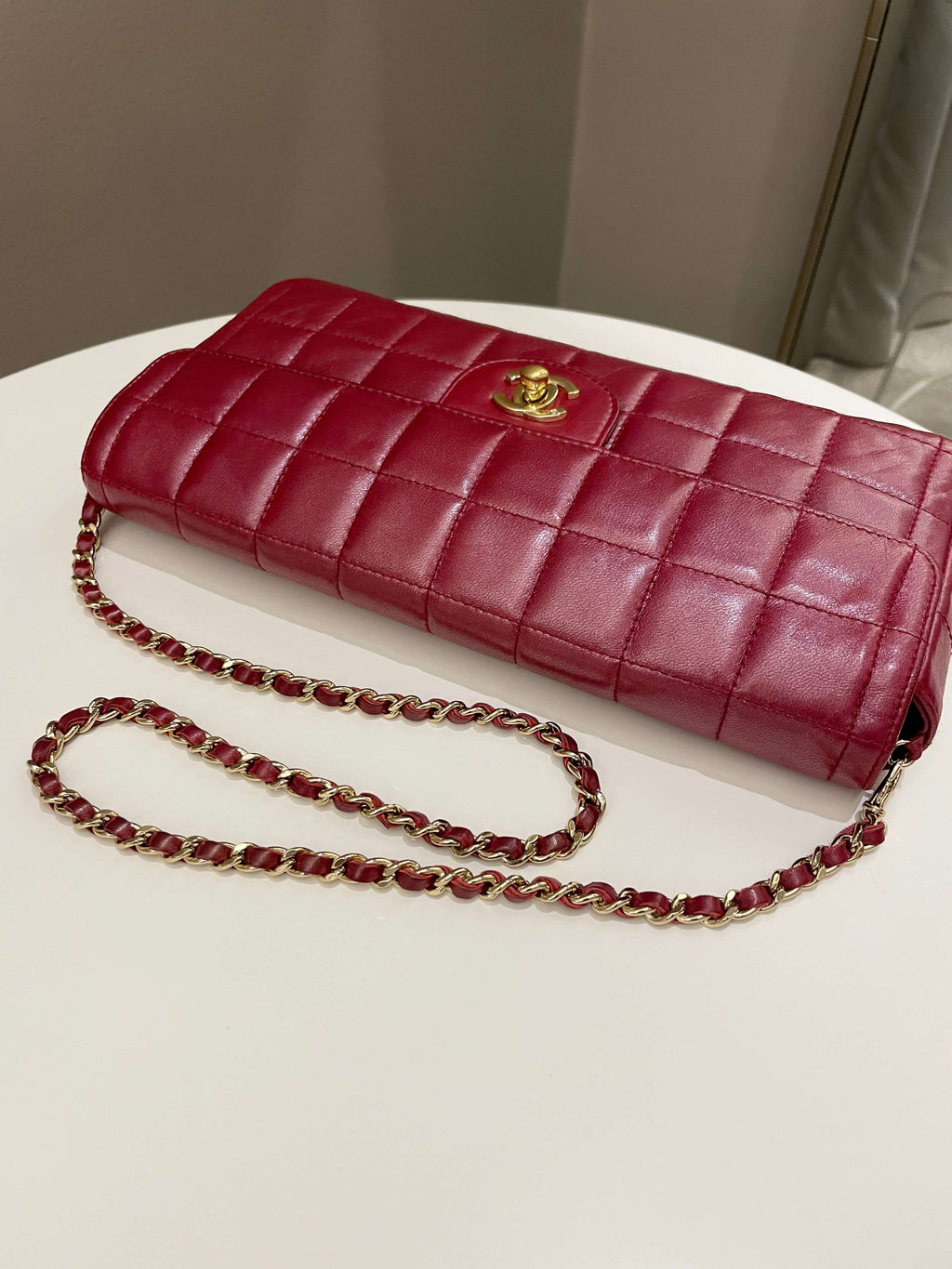 Chanel Chocolate Bar Flap Dark Red Lambskin