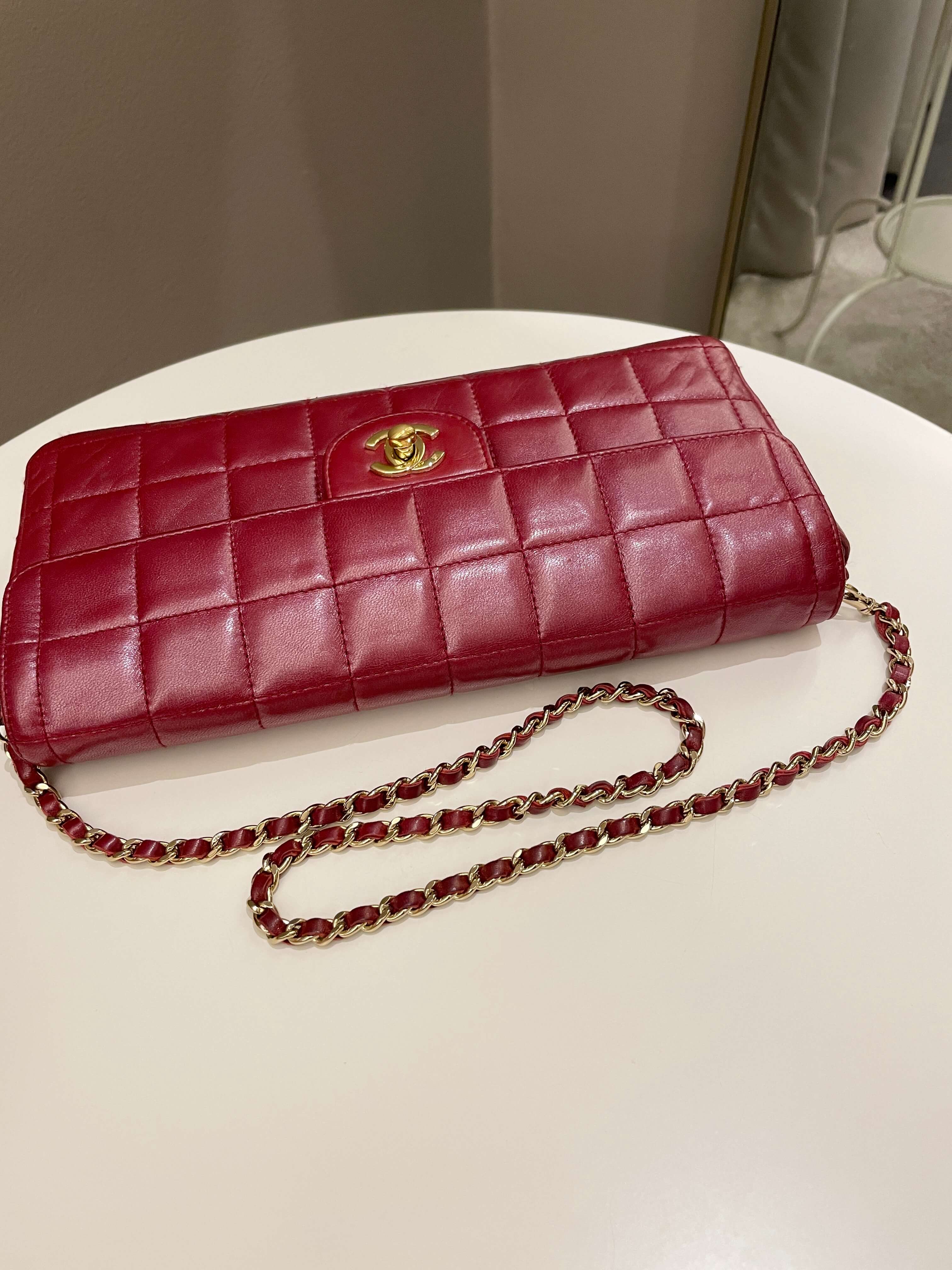 Chanel Chocolate Bar Flap Dark Red Lambskin