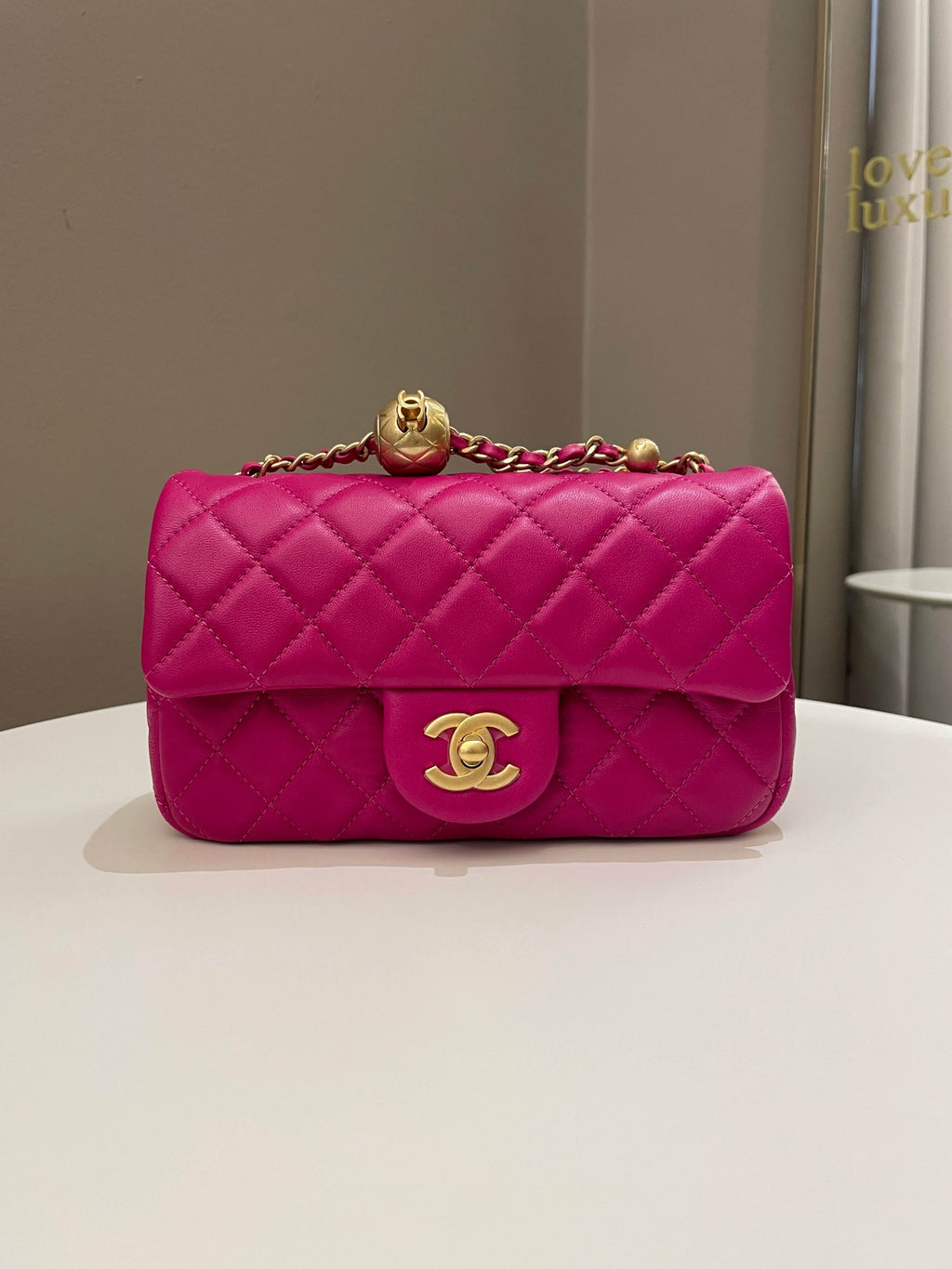Chanel Pearl Crush Quilted Mini Rectangular Dark Pink Lambskin