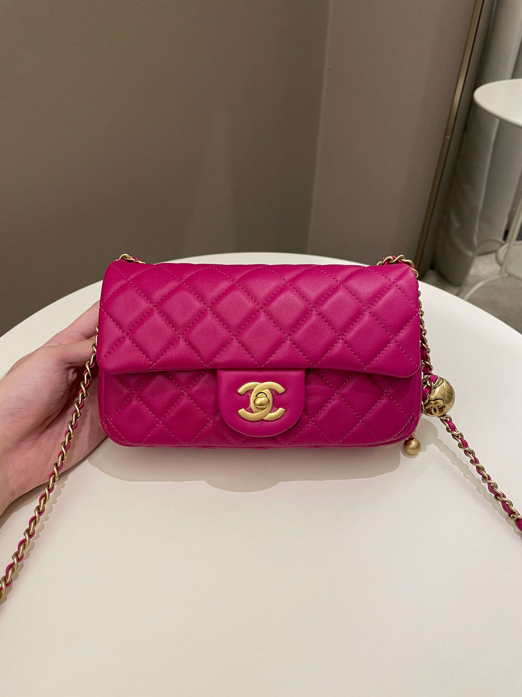 Chanel Pearl Crush Quilted Mini Rectangular Dark Pink Lambskin
