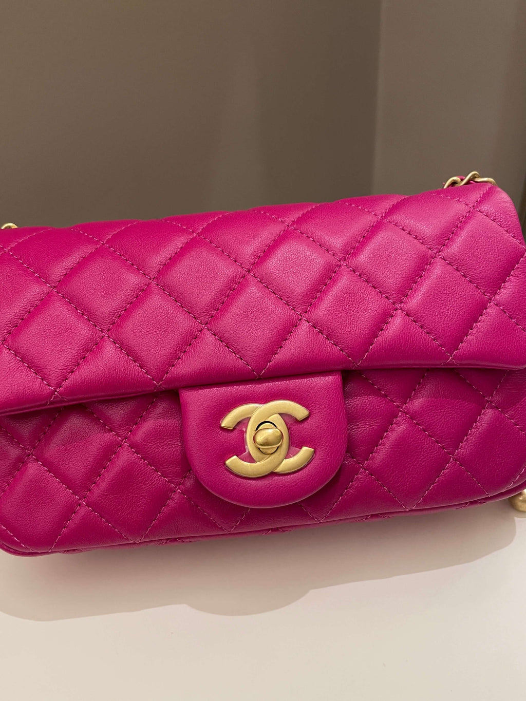Chanel Pearl Crush Quilted Mini Rectangular Dark Pink Lambskin
