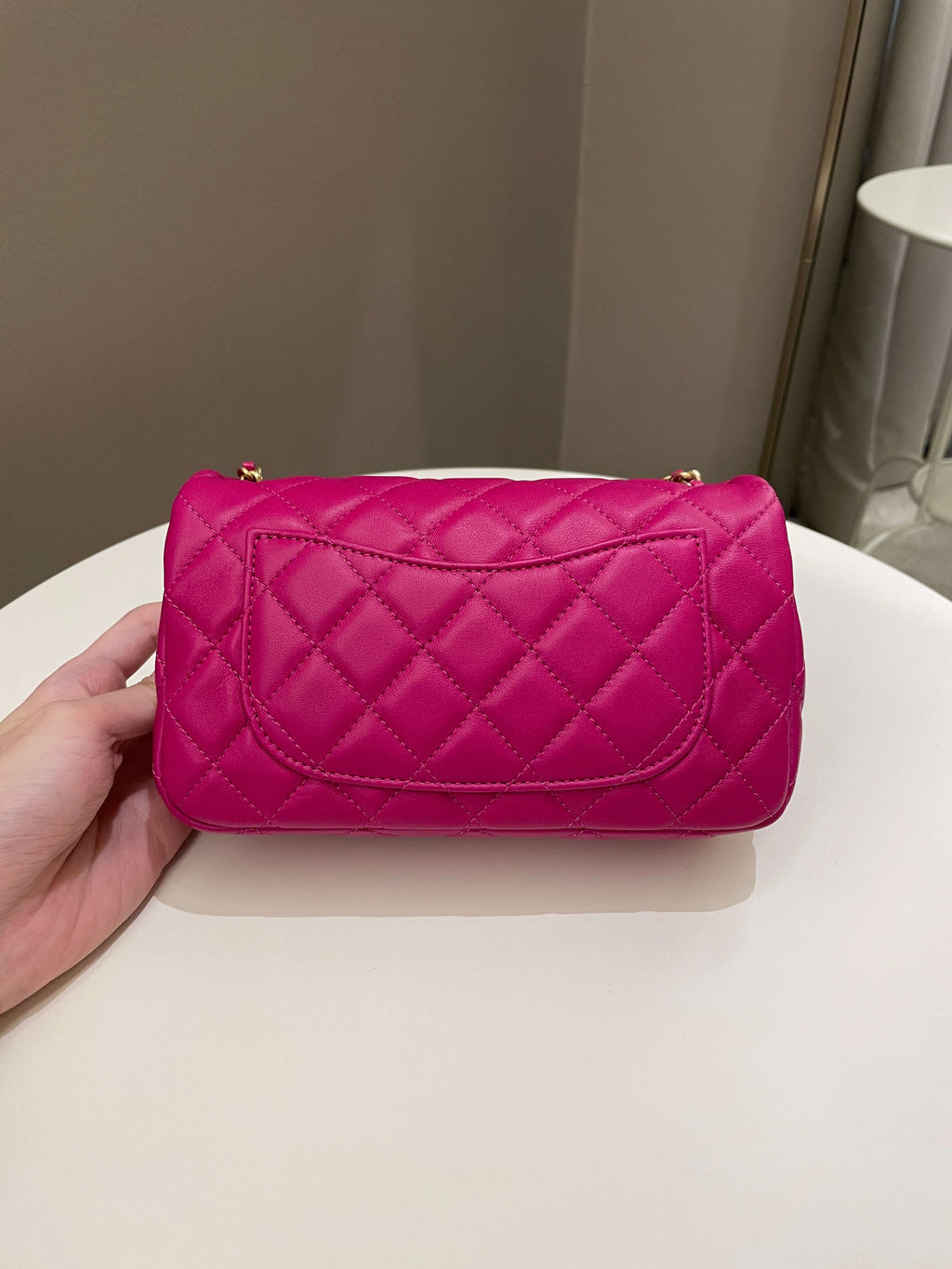 Chanel Pearl Crush Quilted Mini Rectangular Dark Pink Lambskin