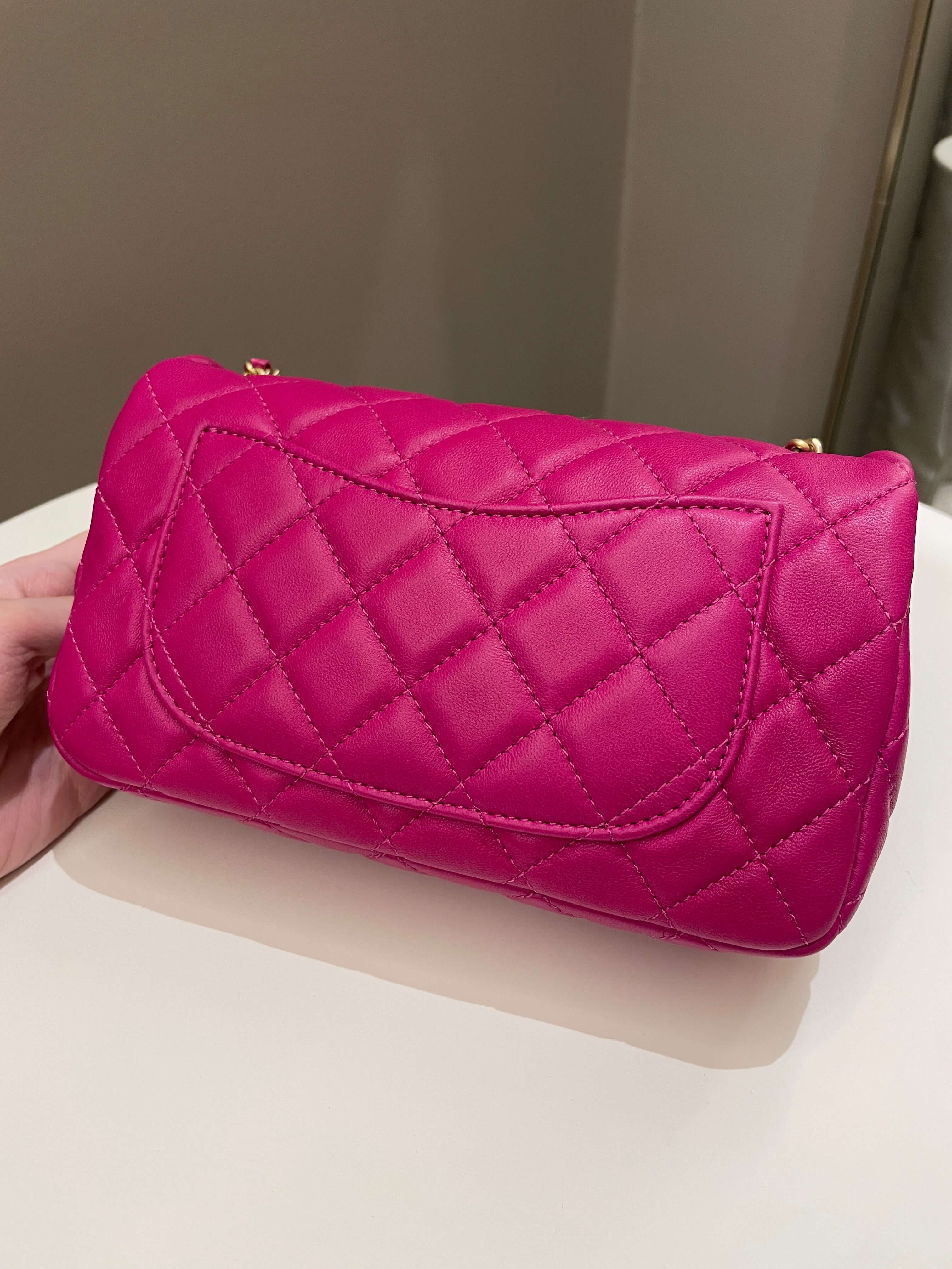 Chanel Pearl Crush Quilted Mini Rectangular Dark Pink Lambskin