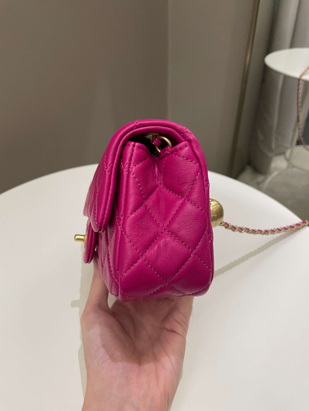 Chanel Pearl Crush Quilted Mini Rectangular Dark Pink Lambskin