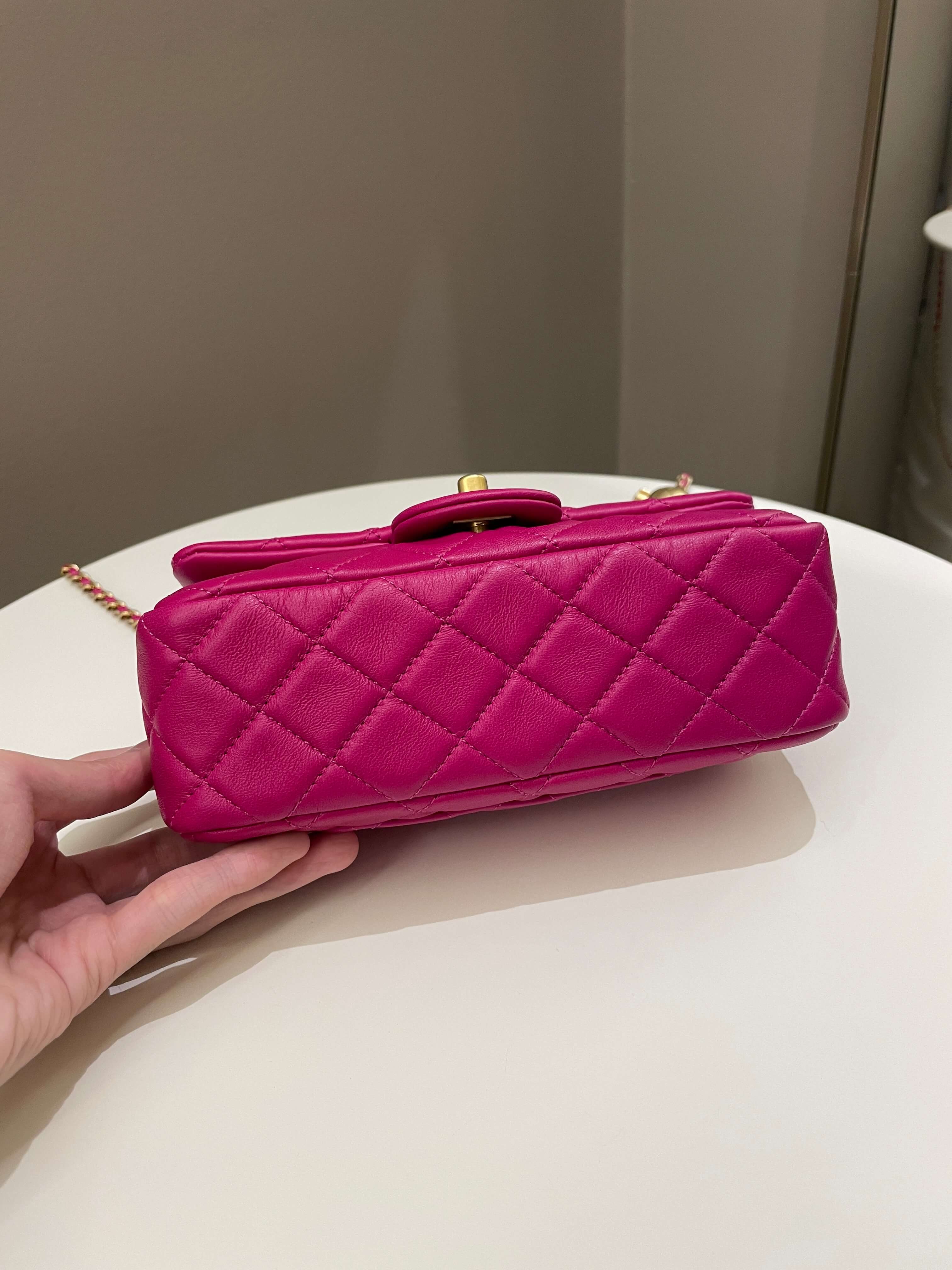 Chanel Pearl Crush Quilted Mini Rectangular Dark Pink Lambskin