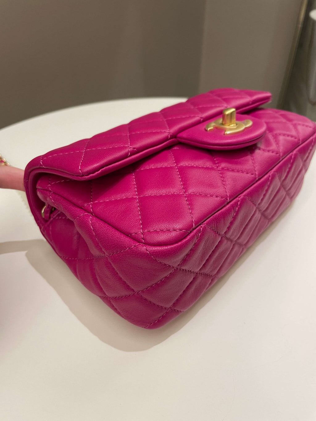Chanel Pearl Crush Quilted Mini Rectangular Dark Pink Lambskin