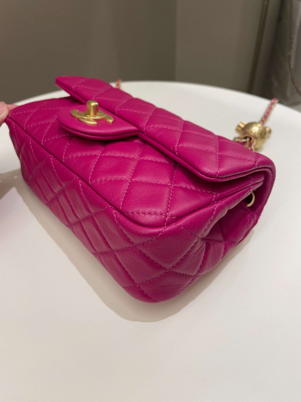 Chanel Pearl Crush Quilted Mini Rectangular Dark Pink Lambskin