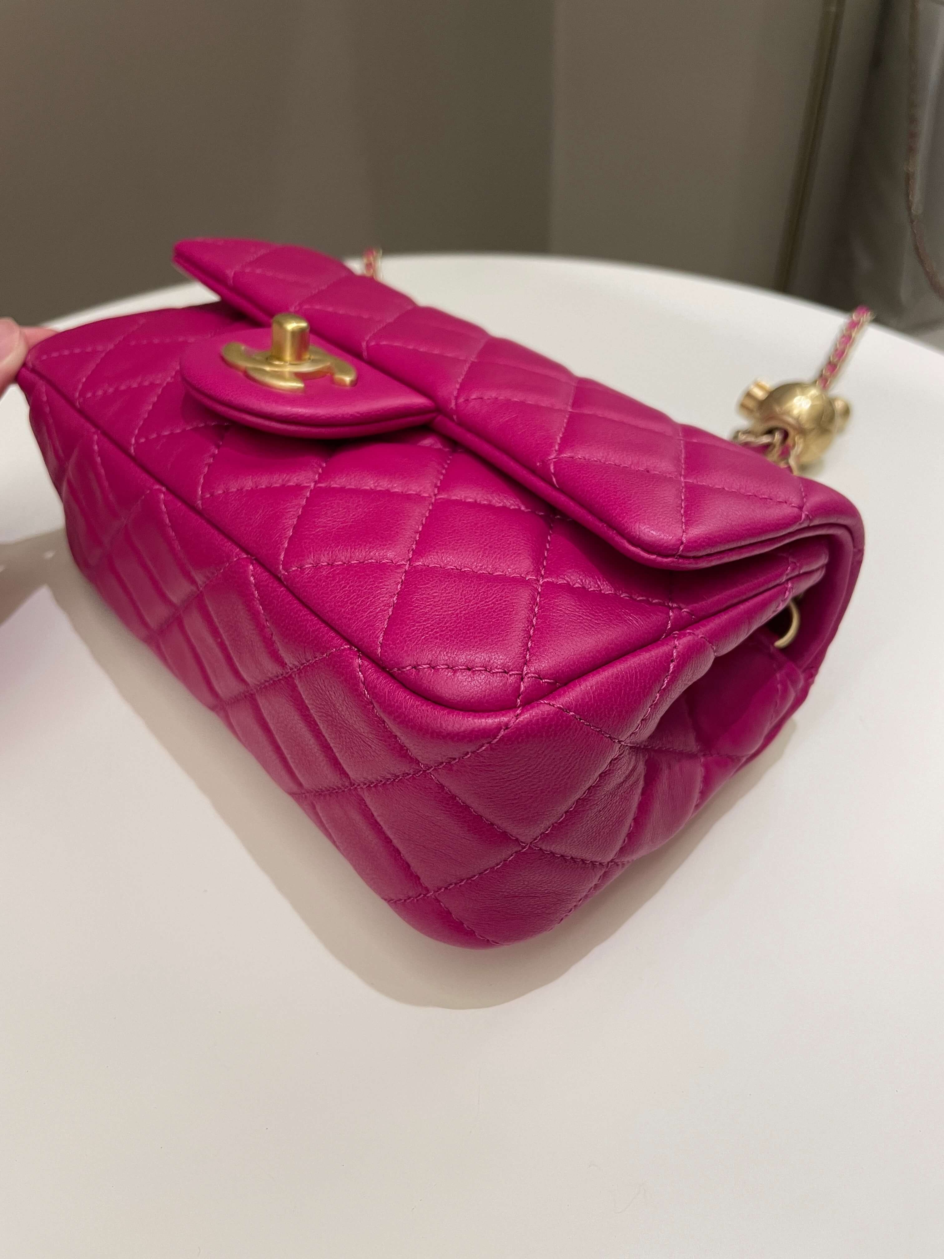 Chanel Pearl Crush Quilted Mini Rectangular Dark Pink Lambskin