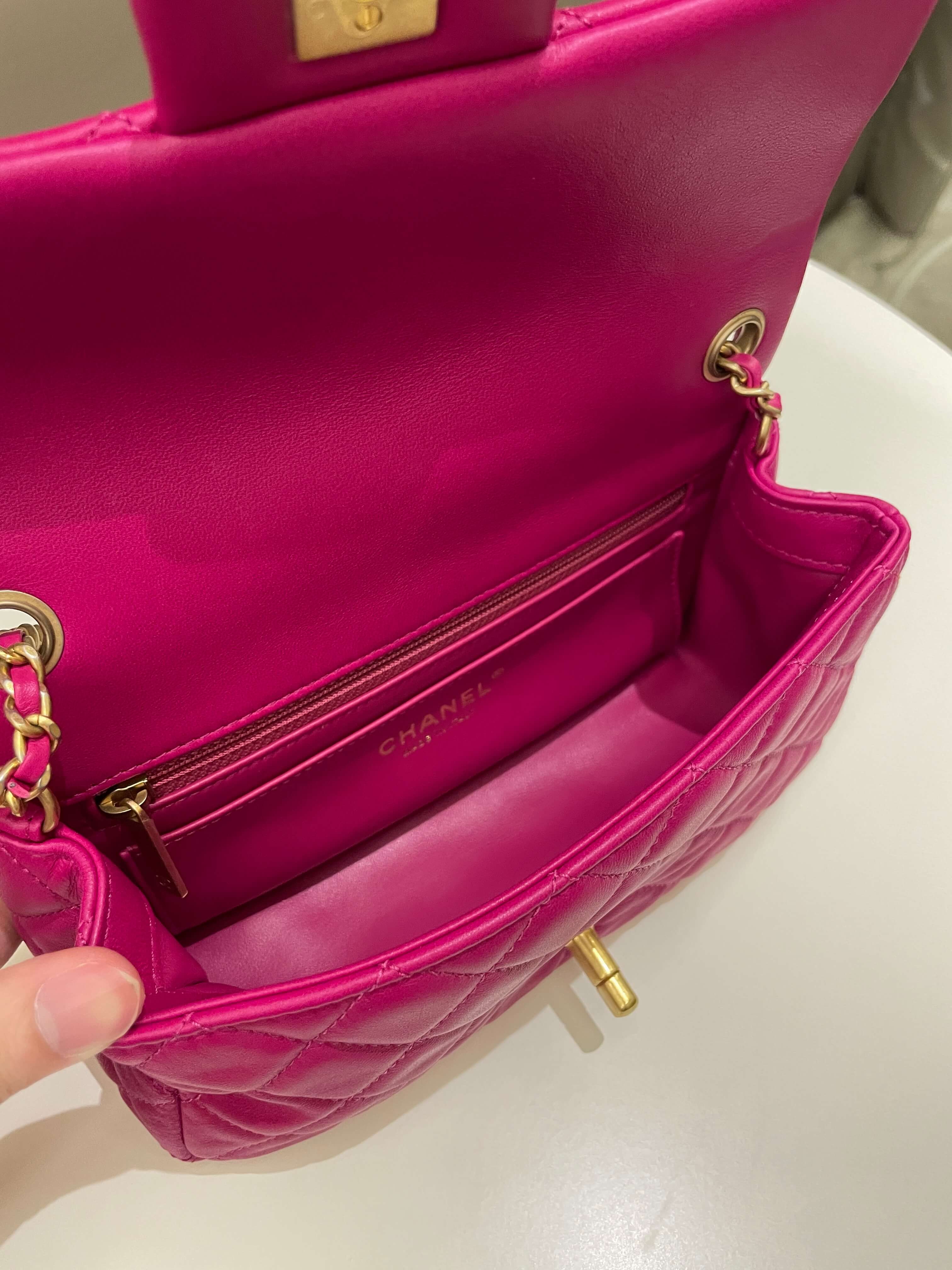 Chanel Pearl Crush Quilted Mini Rectangular Dark Pink Lambskin