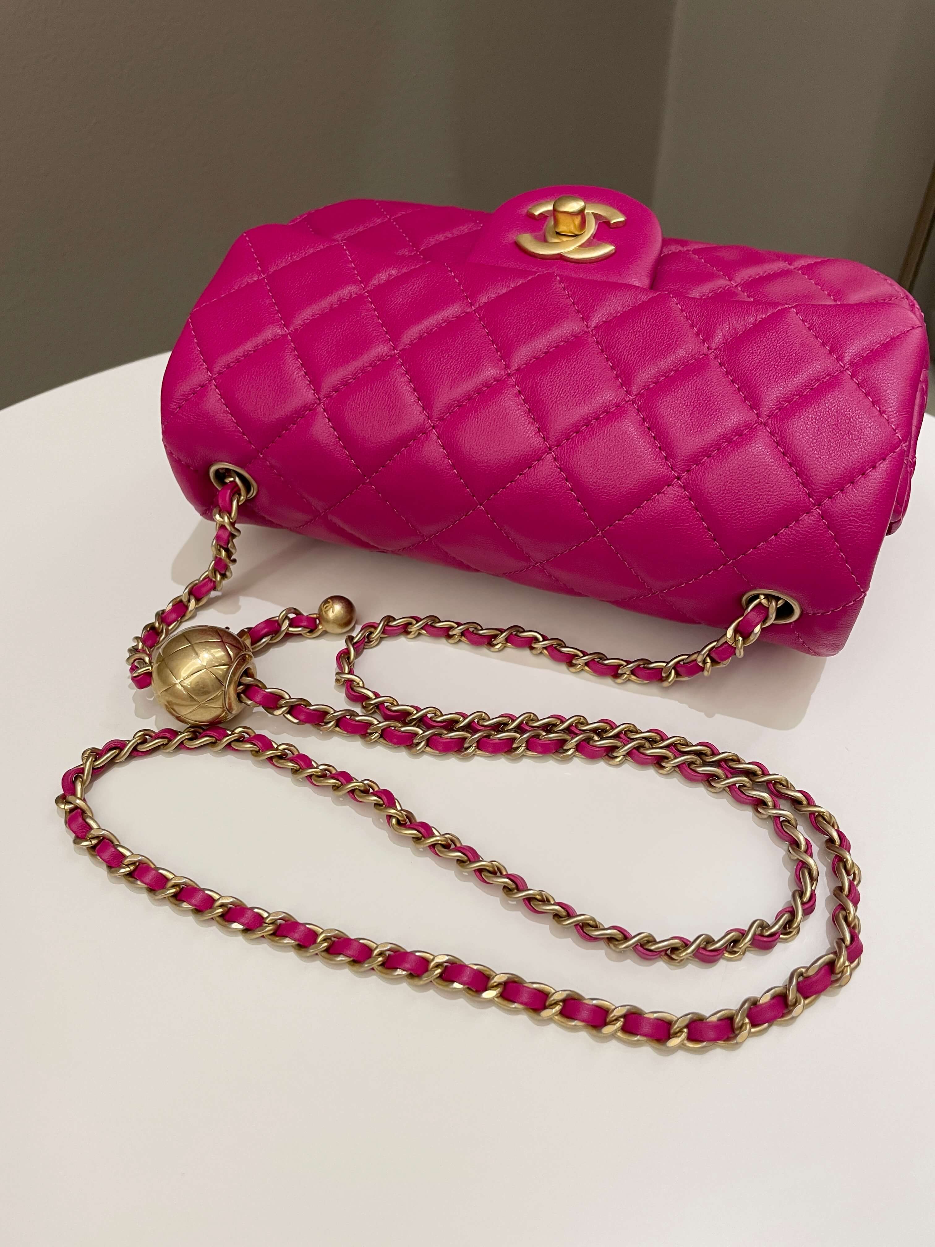 Chanel Pearl Crush Quilted Mini Rectangular Dark Pink Lambskin