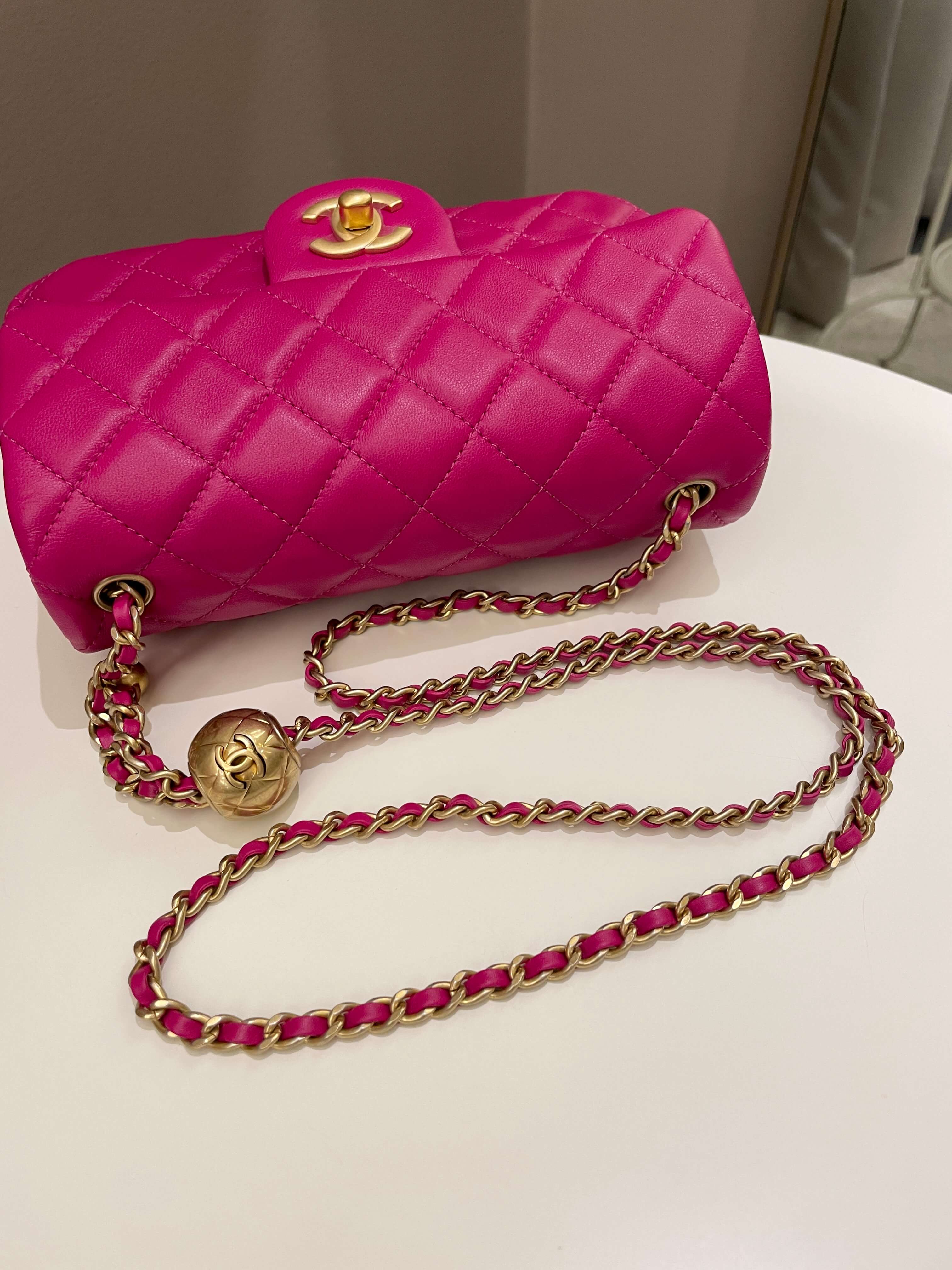 Chanel Pearl Crush Quilted Mini Rectangular Dark Pink Lambskin