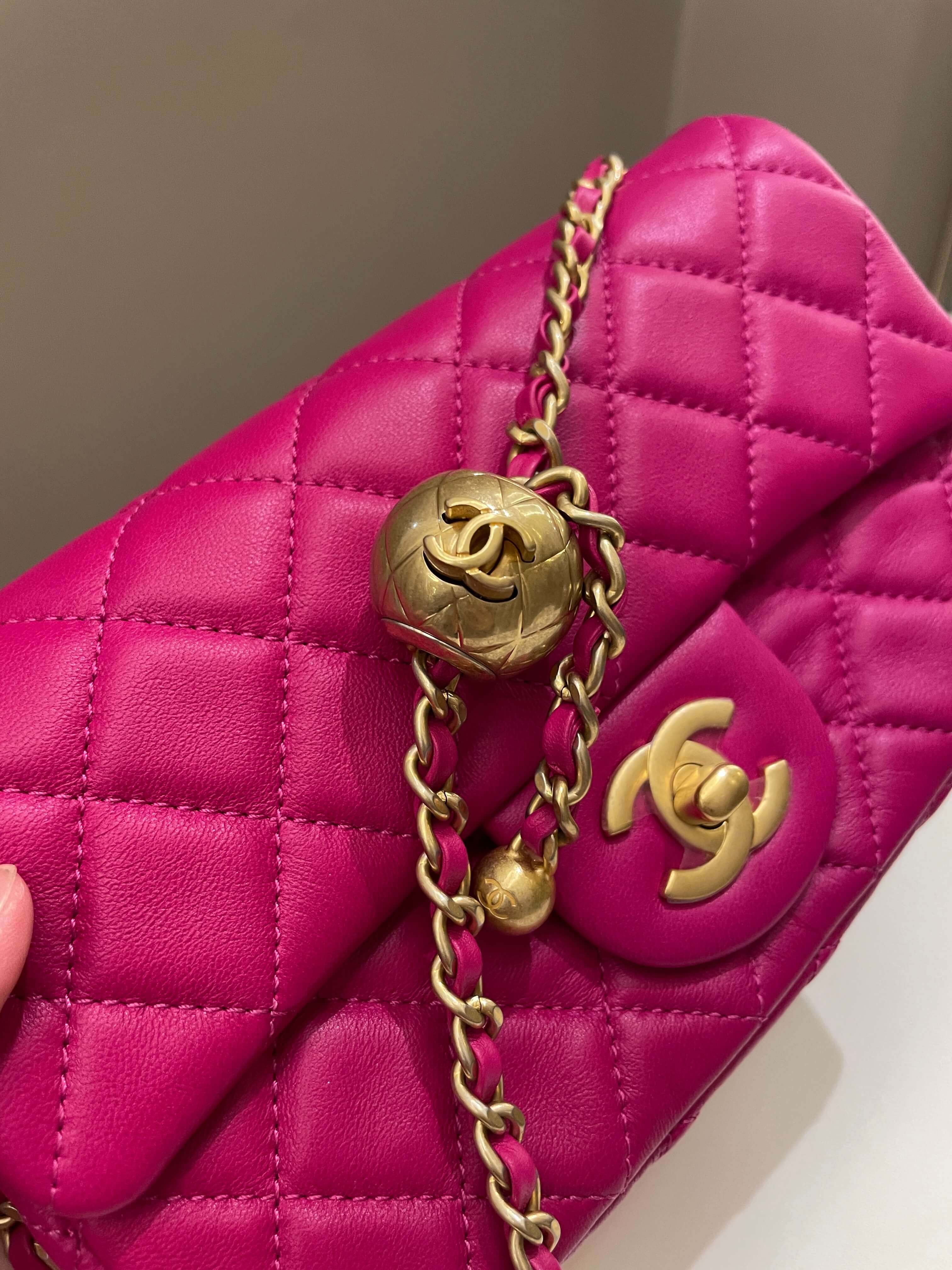 Chanel Pearl Crush Quilted Mini Rectangular Dark Pink Lambskin