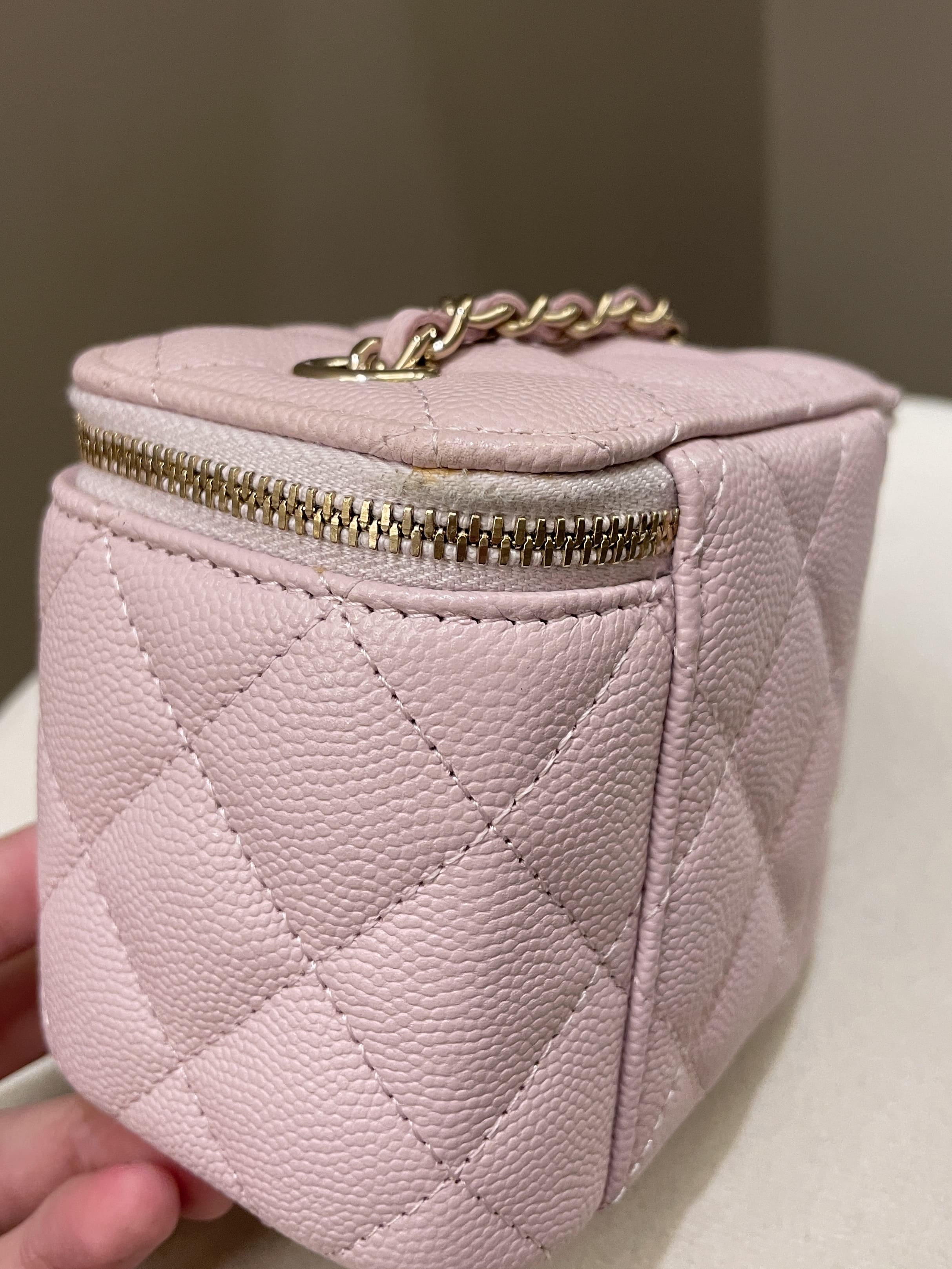 Chanel 21S Quilted Mini Vanity Cube Rose Clair Lilac Caviar
