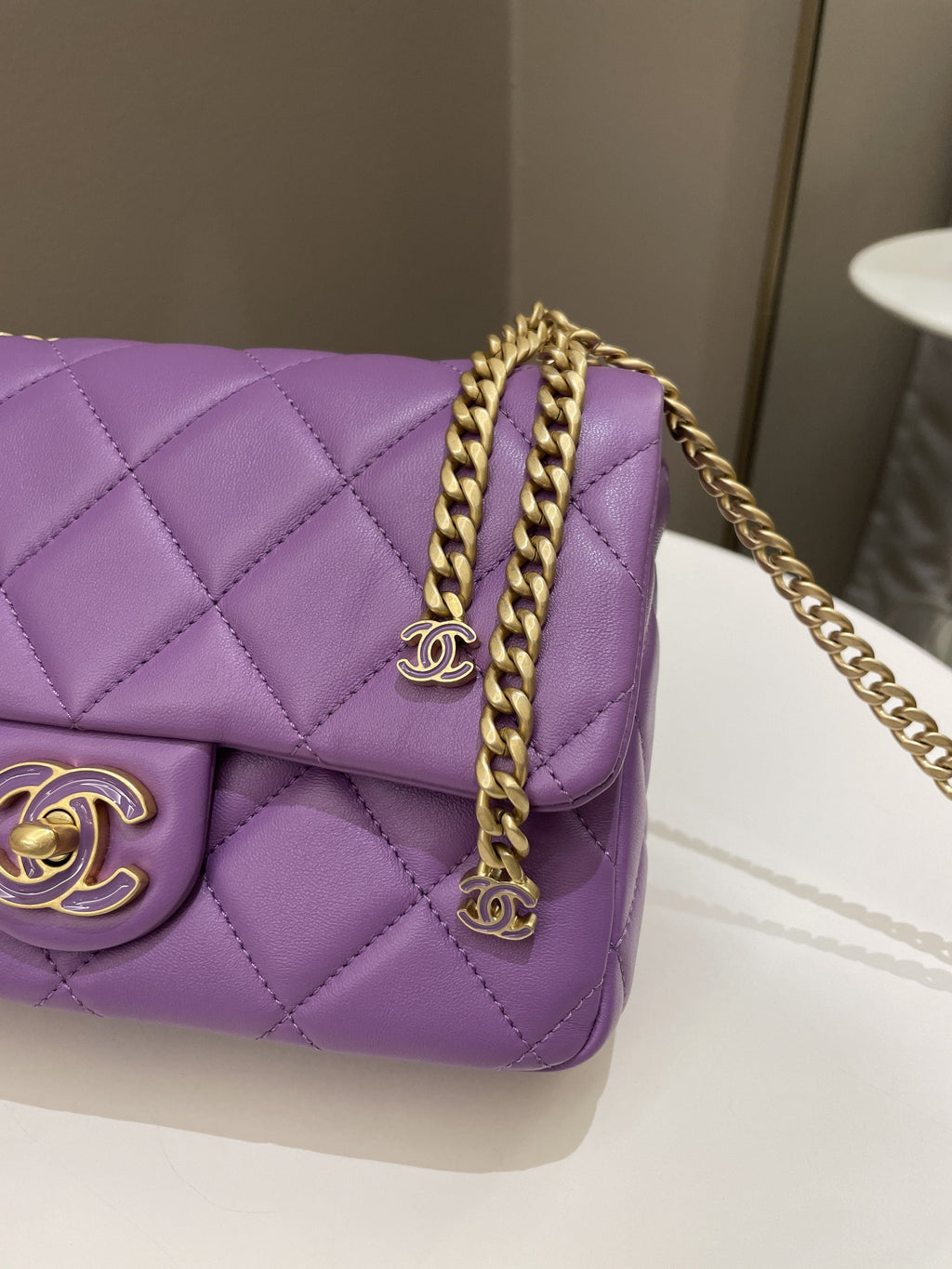 Chanel 22P Pending CC Flap Bag Purple Lambskin Enamel
