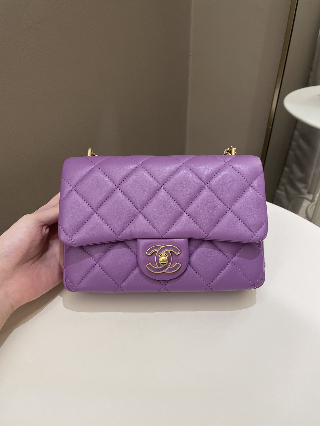 Chanel 22P Pending CC Flap Bag Purple Lambskin Enamel