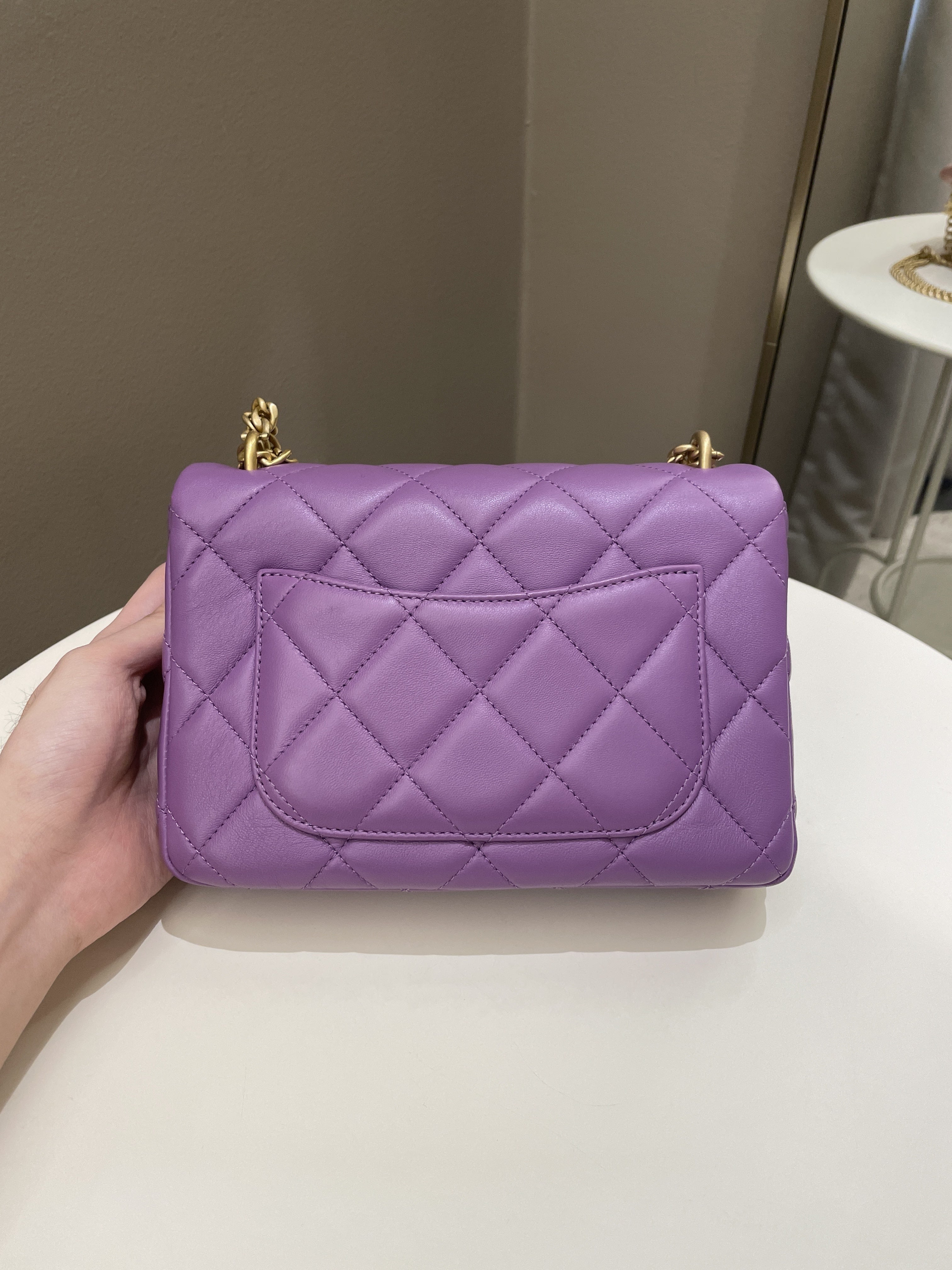 Chanel 22P Pending CC Flap Bag Purple Lambskin Enamel