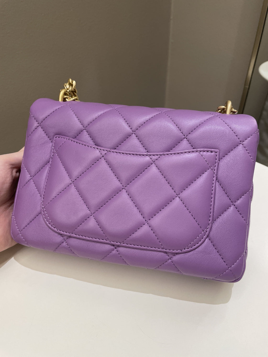 Chanel 22P Pending CC Flap Bag Purple Lambskin Enamel