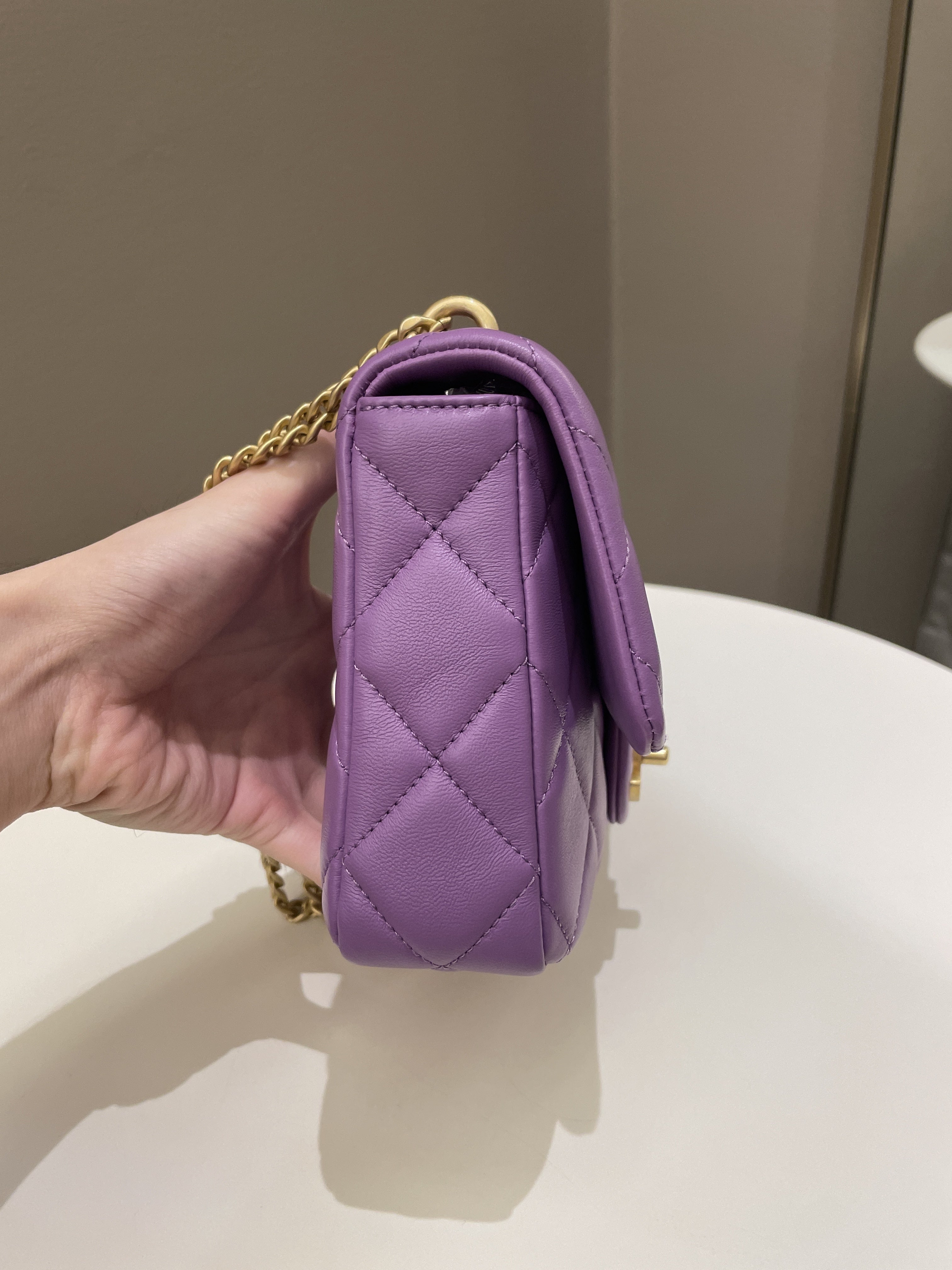 Chanel 22P Pending CC Flap Bag Purple Lambskin Enamel