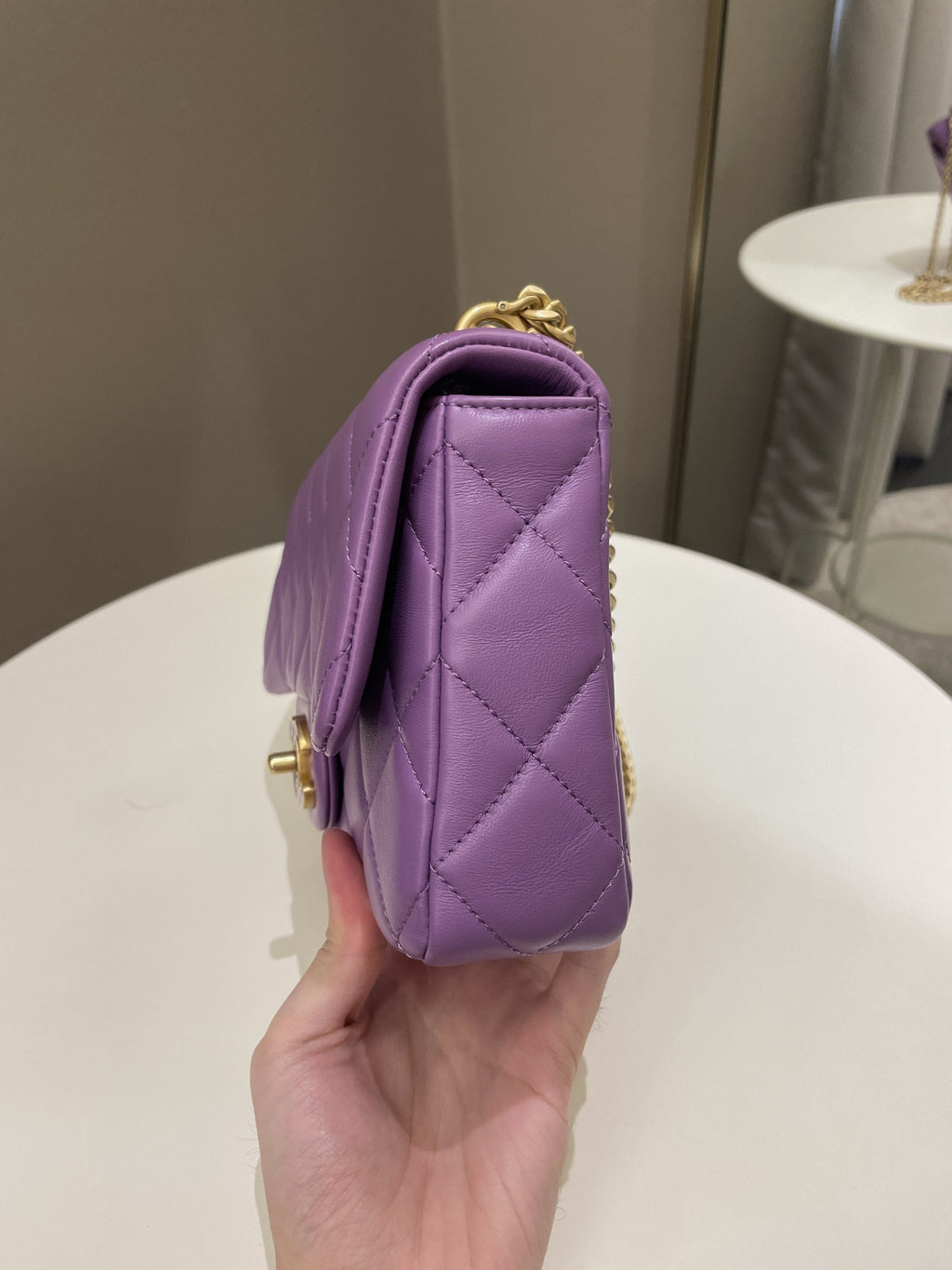 Chanel 22P Pending CC Flap Bag Purple Lambskin Enamel