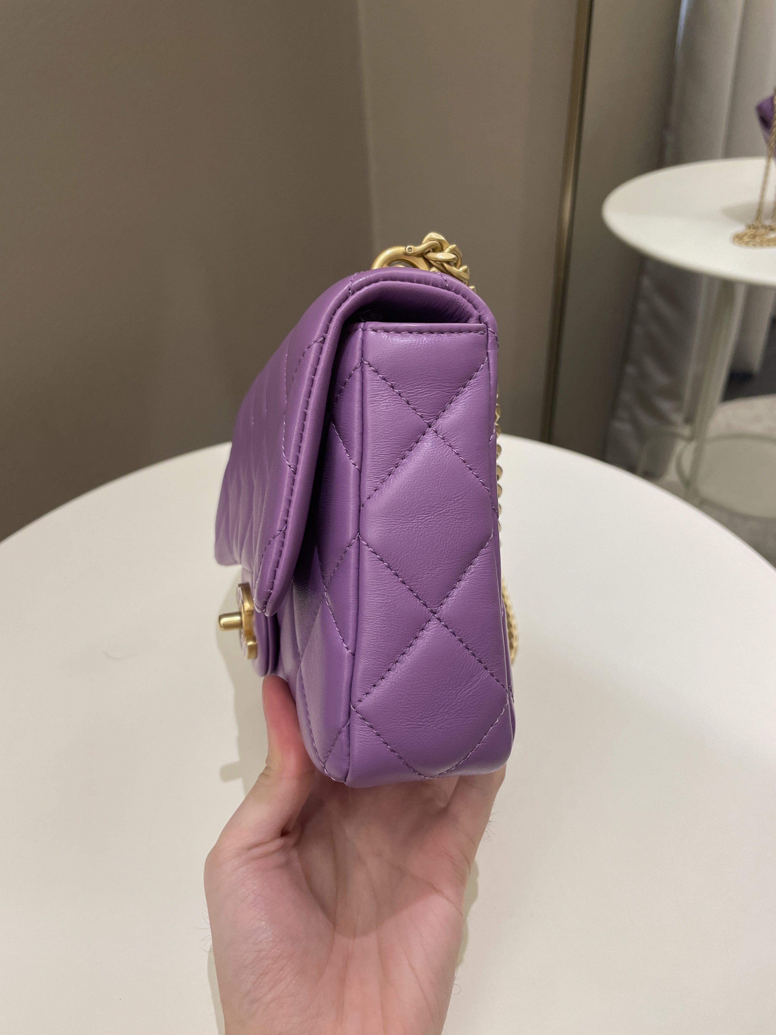 Chanel 22P Pending CC Flap Bag Purple Lambskin Enamel
