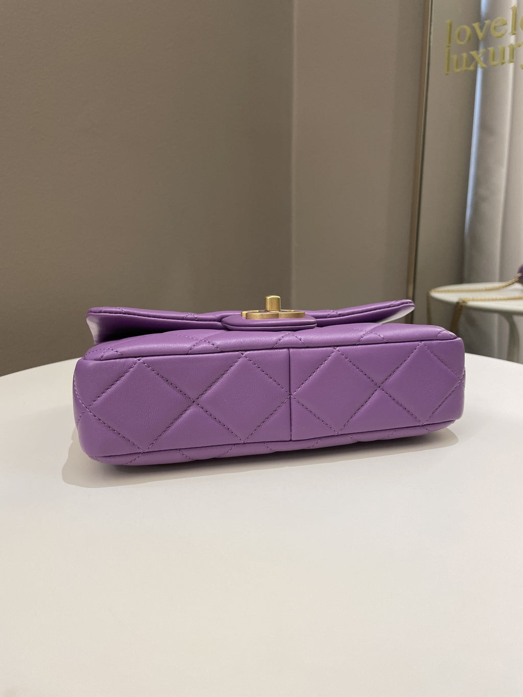Chanel 22P Pending CC Flap Bag Purple Lambskin Enamel