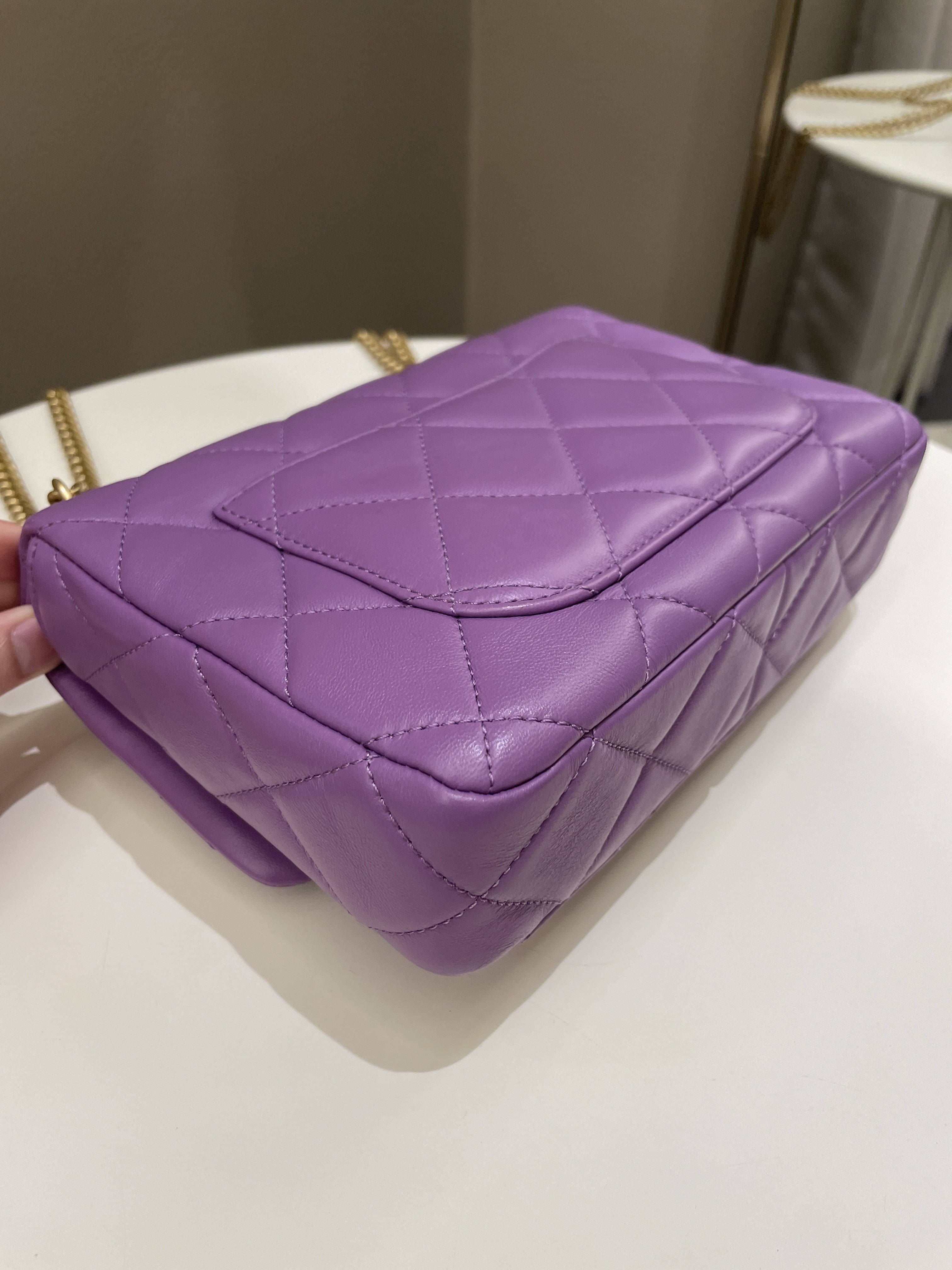 Chanel 22P Pending CC Flap Bag Purple Lambskin Enamel