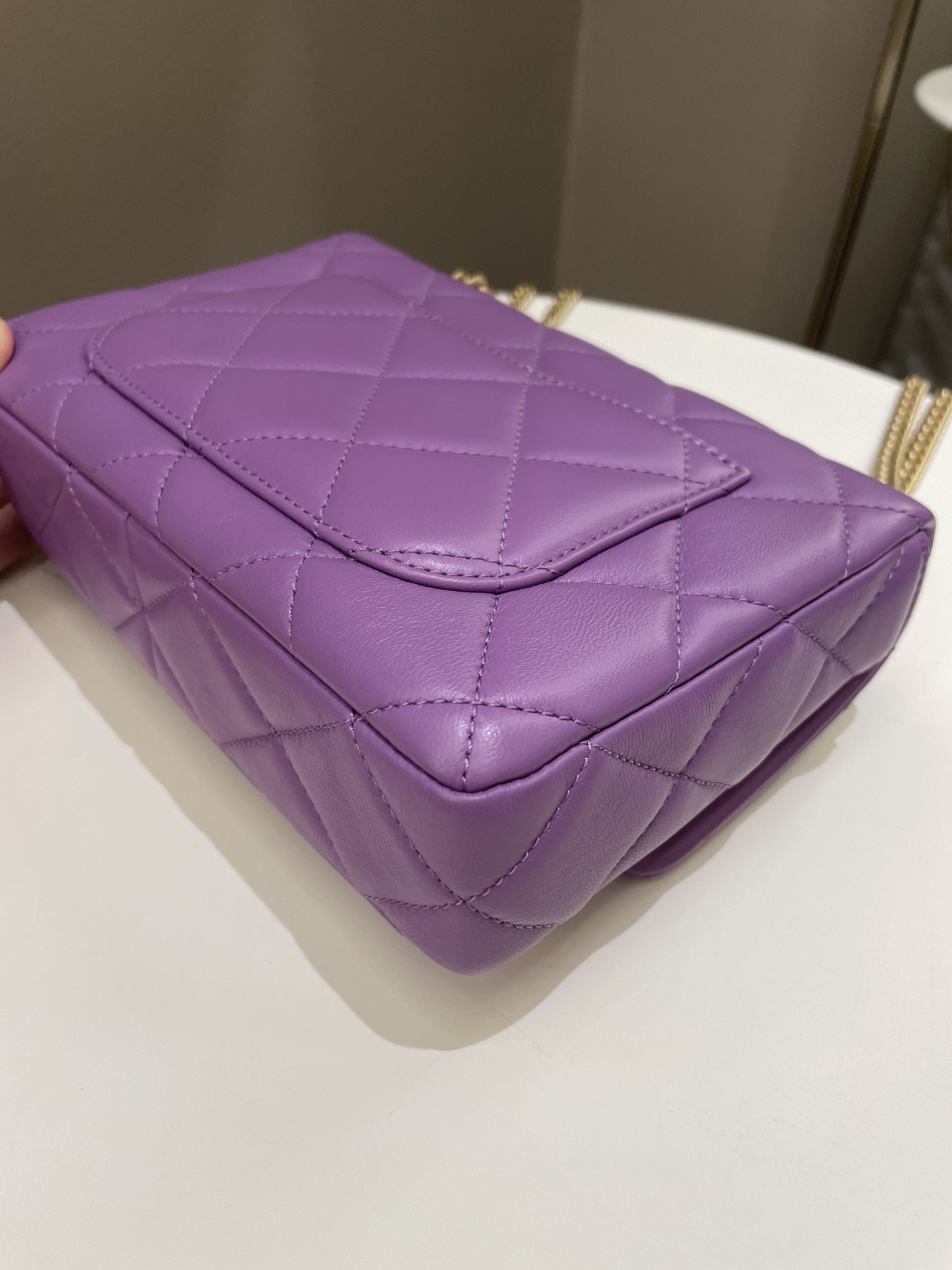 Chanel 22P Pending CC Flap Bag Purple Lambskin Enamel
