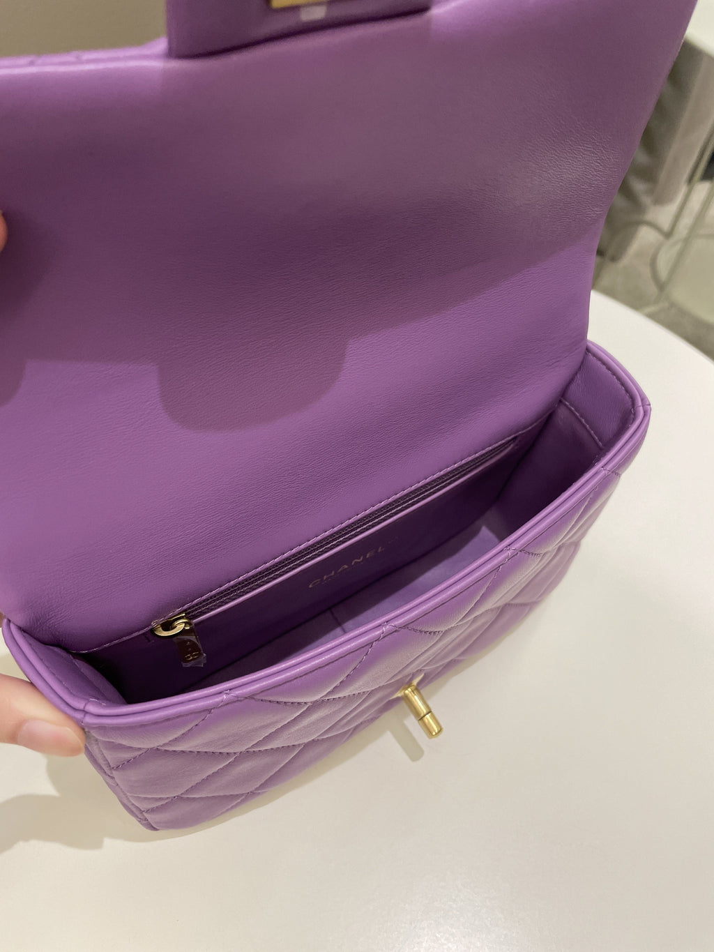Chanel 22P Pending CC Flap Bag Purple Lambskin Enamel