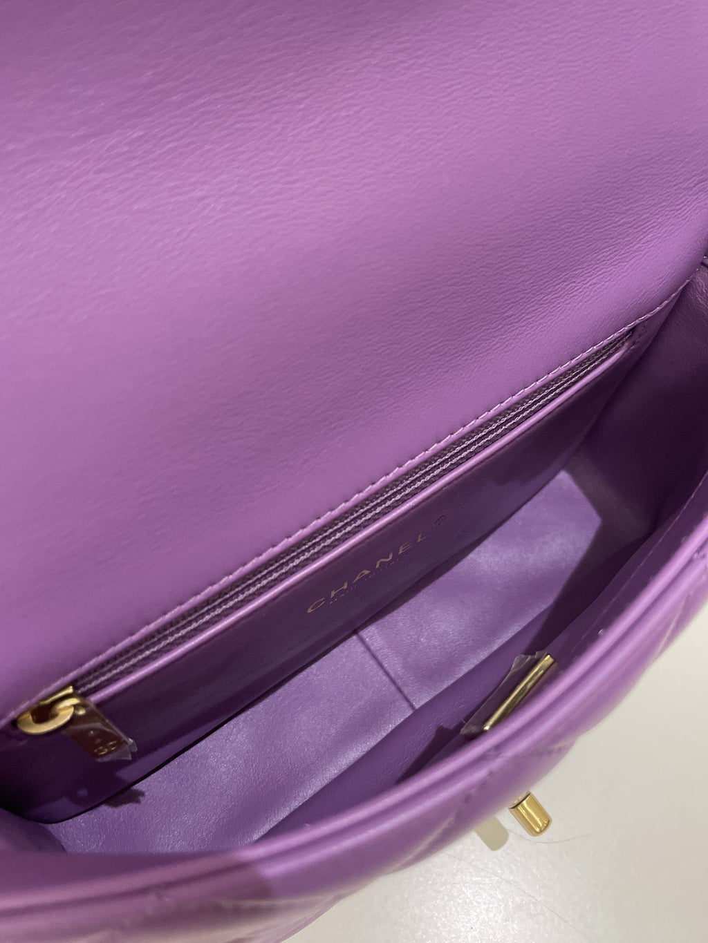 Chanel 22P Pending CC Flap Bag Purple Lambskin Enamel