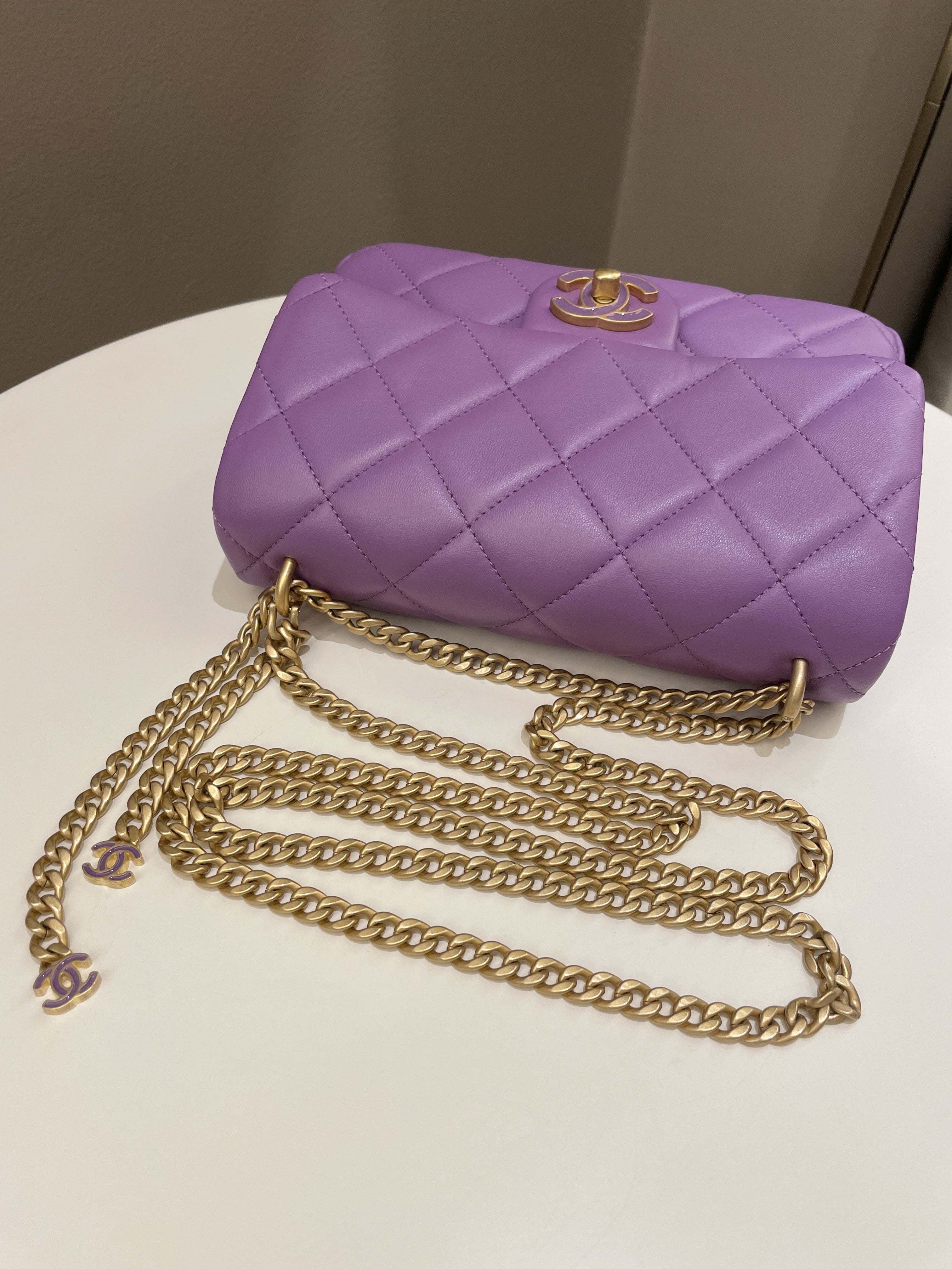Chanel 22P Pending CC Flap Bag Purple Lambskin Enamel