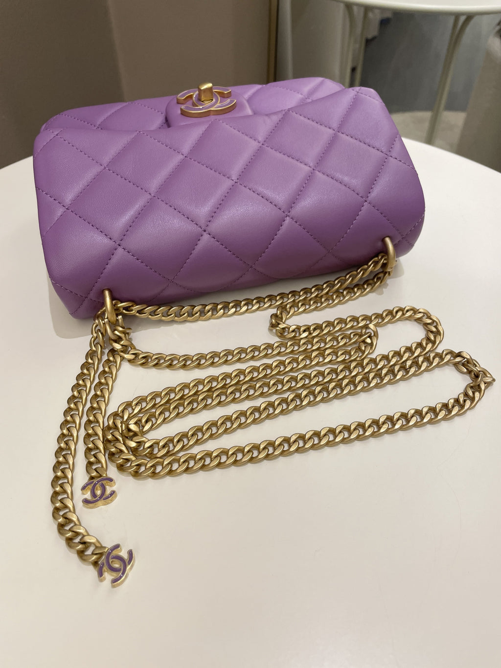 Chanel 22P Pending CC Flap Bag Purple Lambskin Enamel