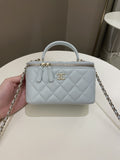 Chanel 21K Top Handle Vanity Rectangular Baby Blue Lambskin