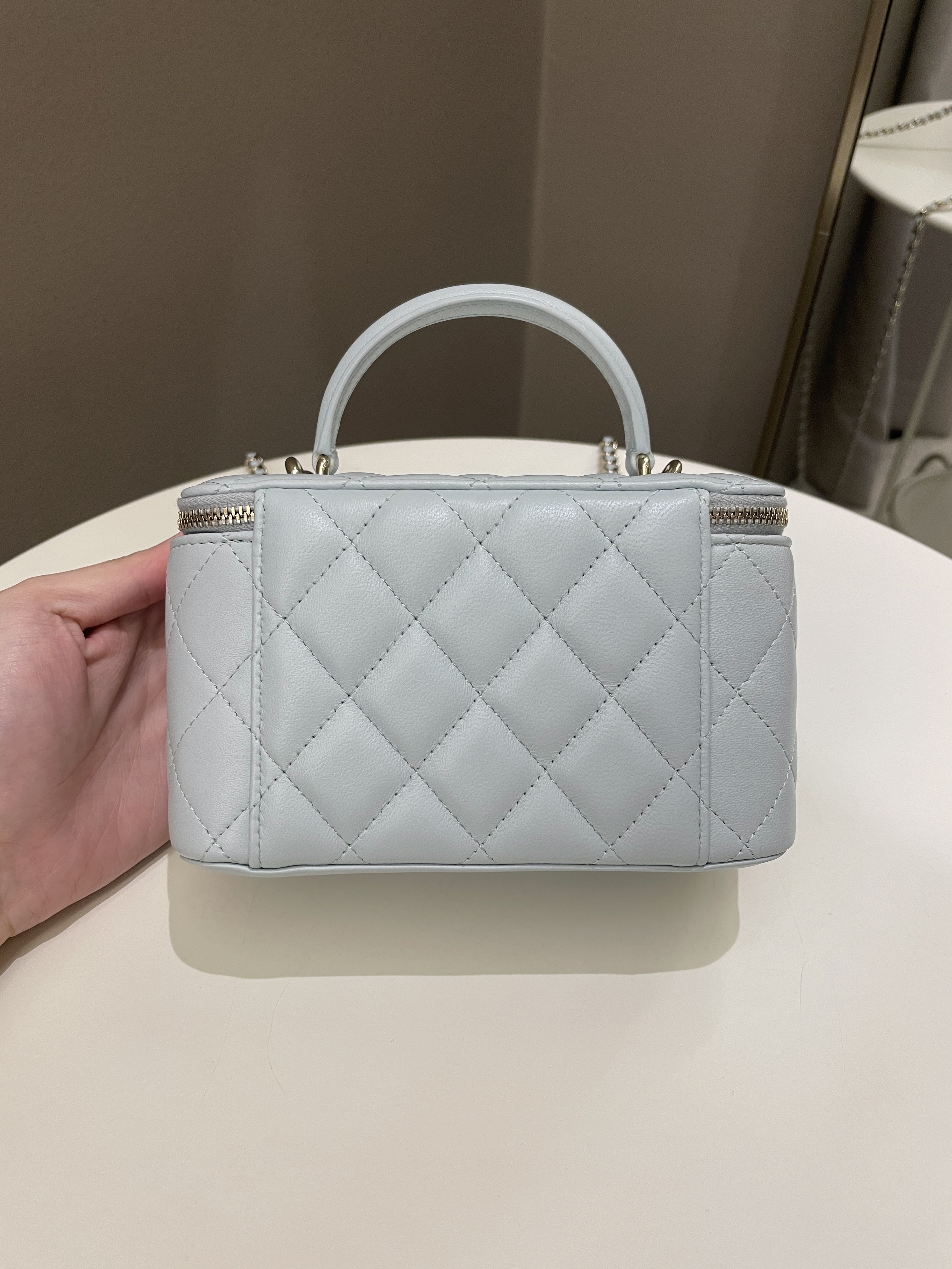Chanel 21K Top Handle Vanity Rectangular Baby Blue Lambskin
