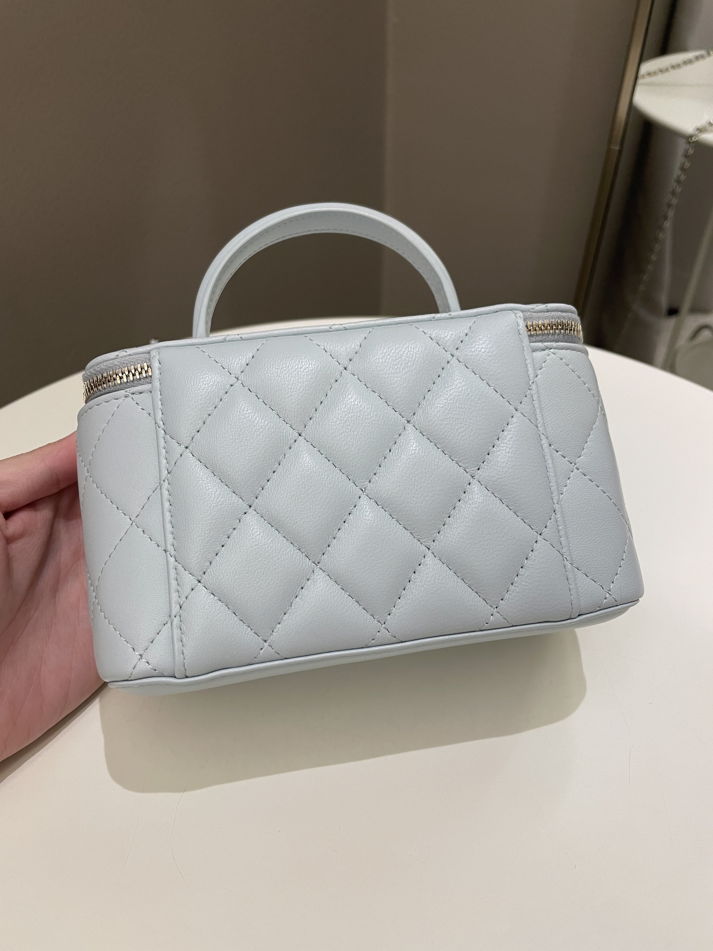 Chanel 21K Top Handle Vanity Rectangular Baby Blue Lambskin