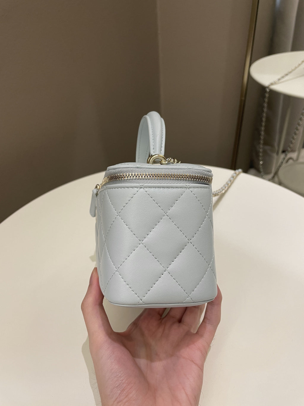 Chanel 21K Top Handle Vanity Rectangular Baby Blue Lambskin