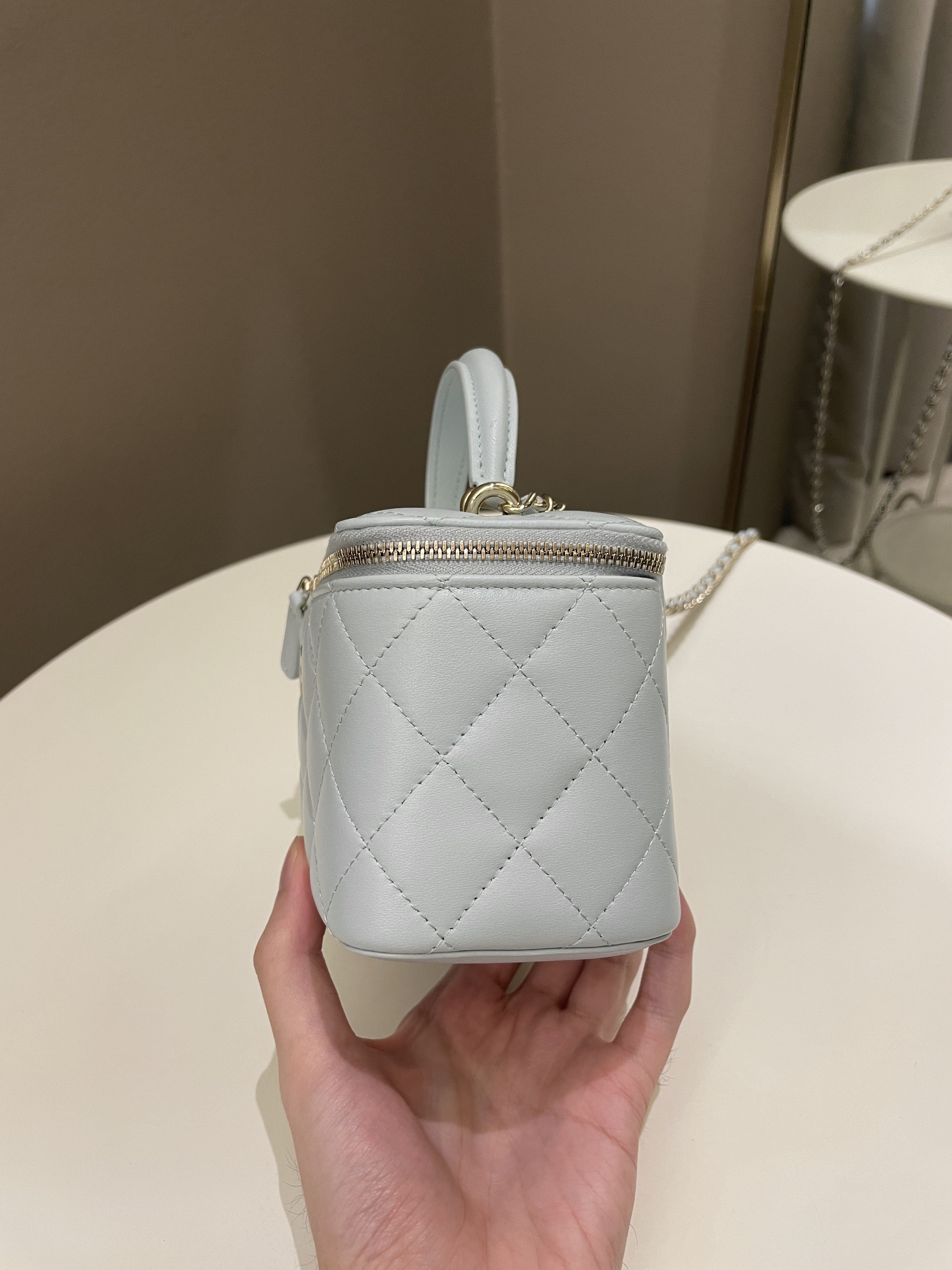 Chanel 21K Top Handle Vanity Rectangular Baby Blue Lambskin