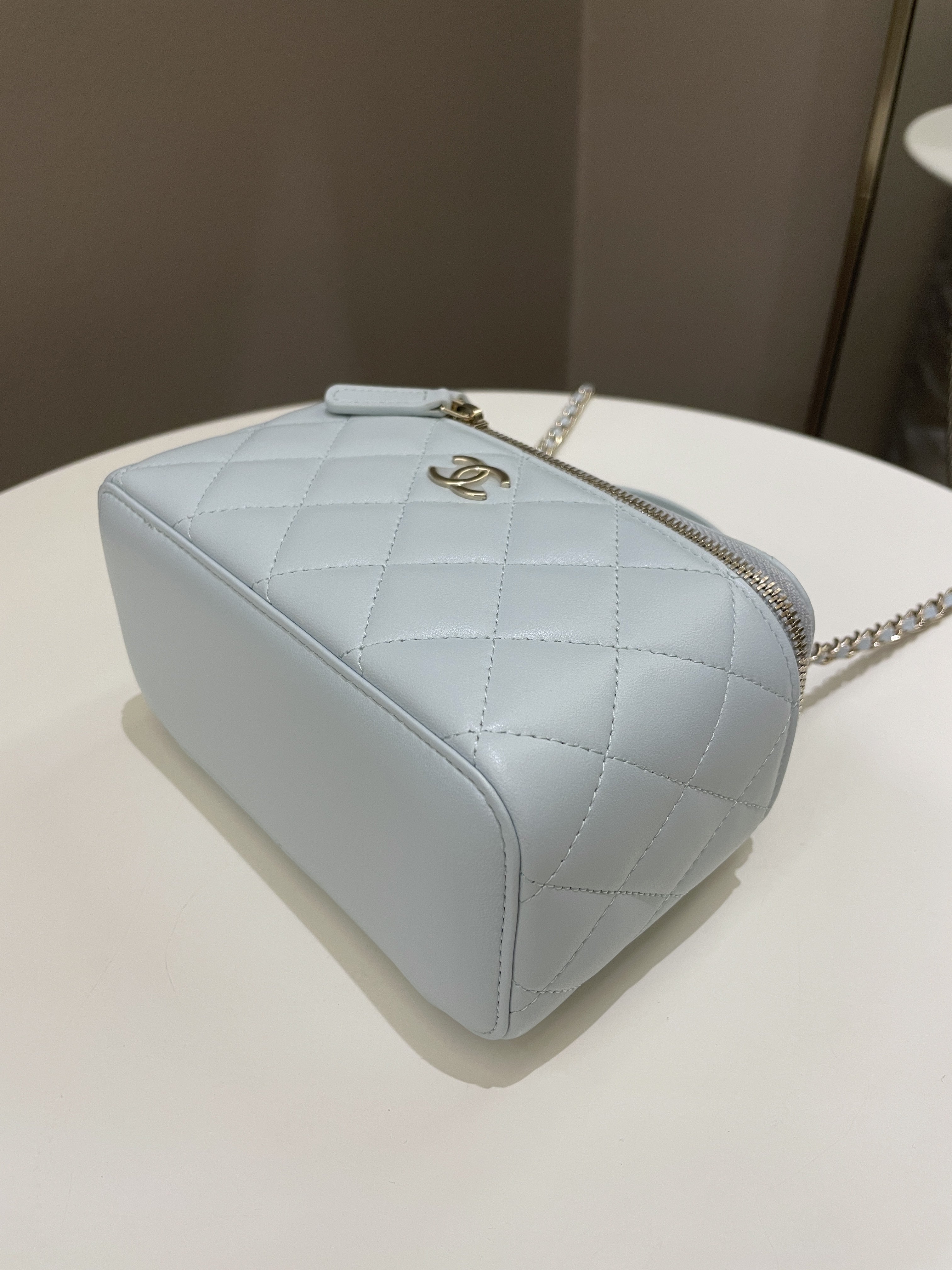 Chanel 21K Top Handle Vanity Rectangular Baby Blue Lambskin