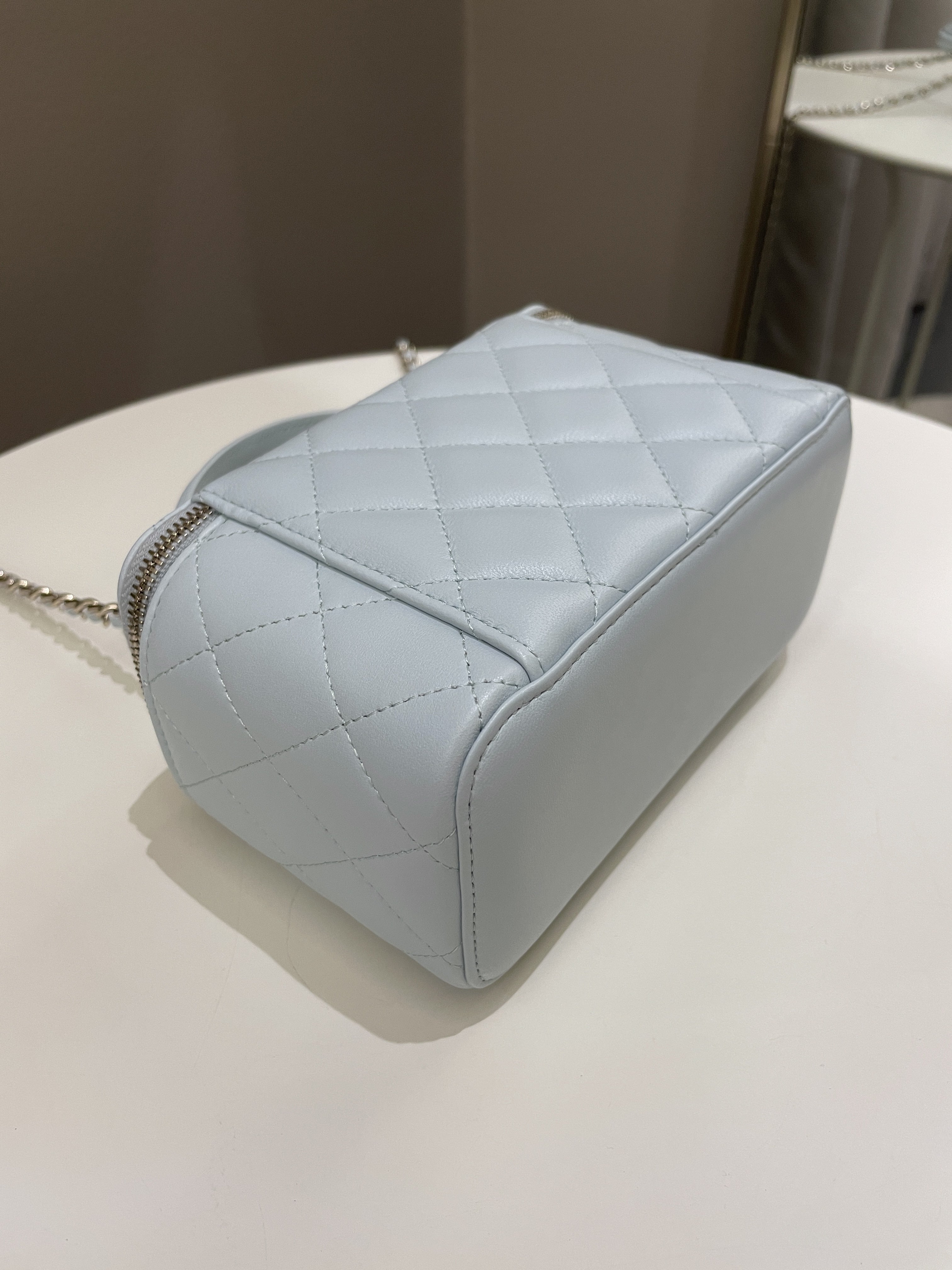 Chanel 21K Top Handle Vanity Rectangular Baby Blue Lambskin