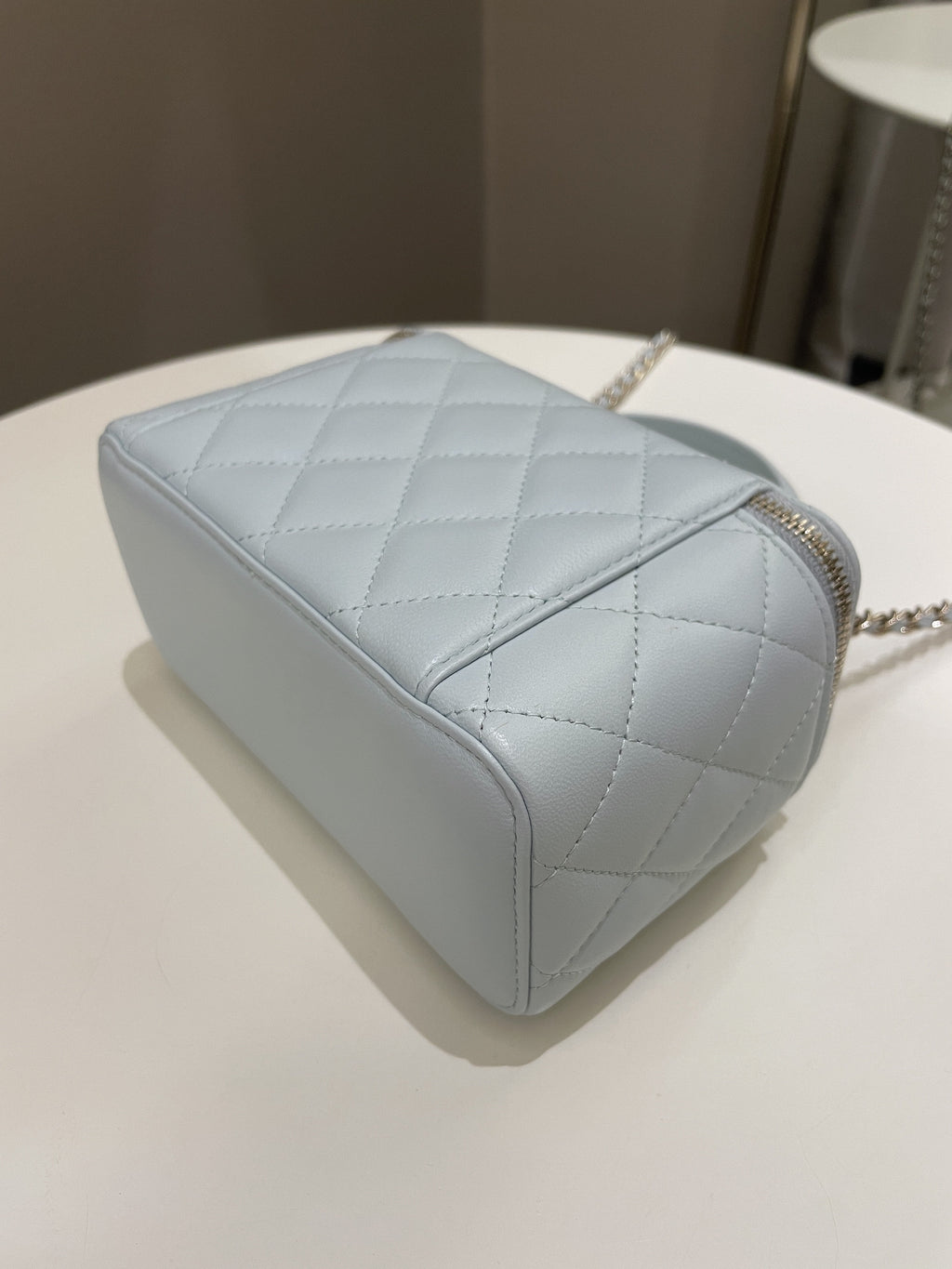 Chanel 21K Top Handle Vanity Rectangular Baby Blue Lambskin