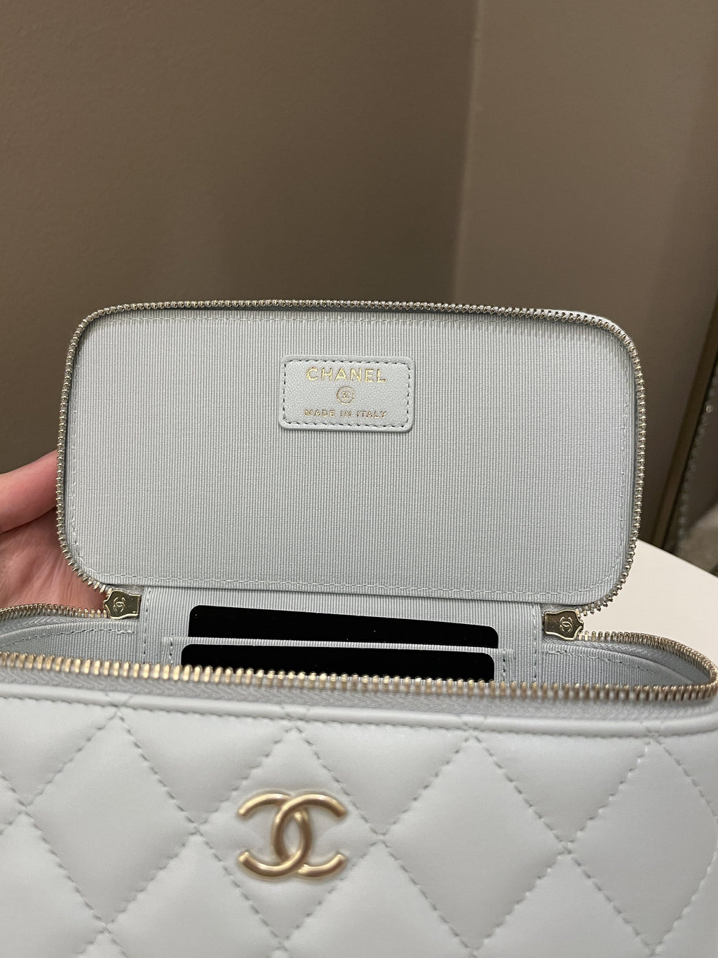 Chanel 21K Top Handle Vanity Rectangular Baby Blue Lambskin